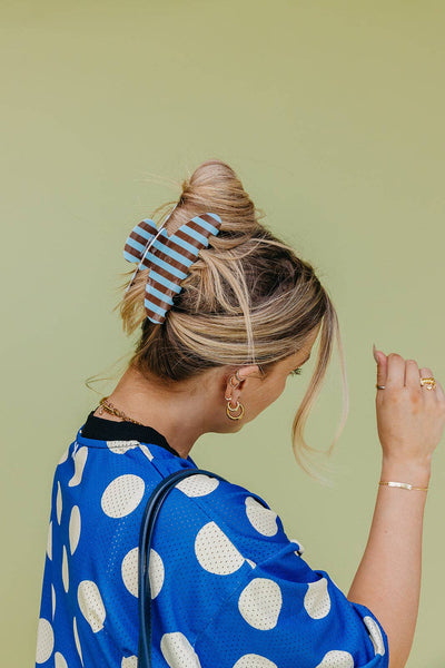 POLKA DOT & STRIPED OVERSIZED CLAWS: BROWN AND BLUE POLKA DOT