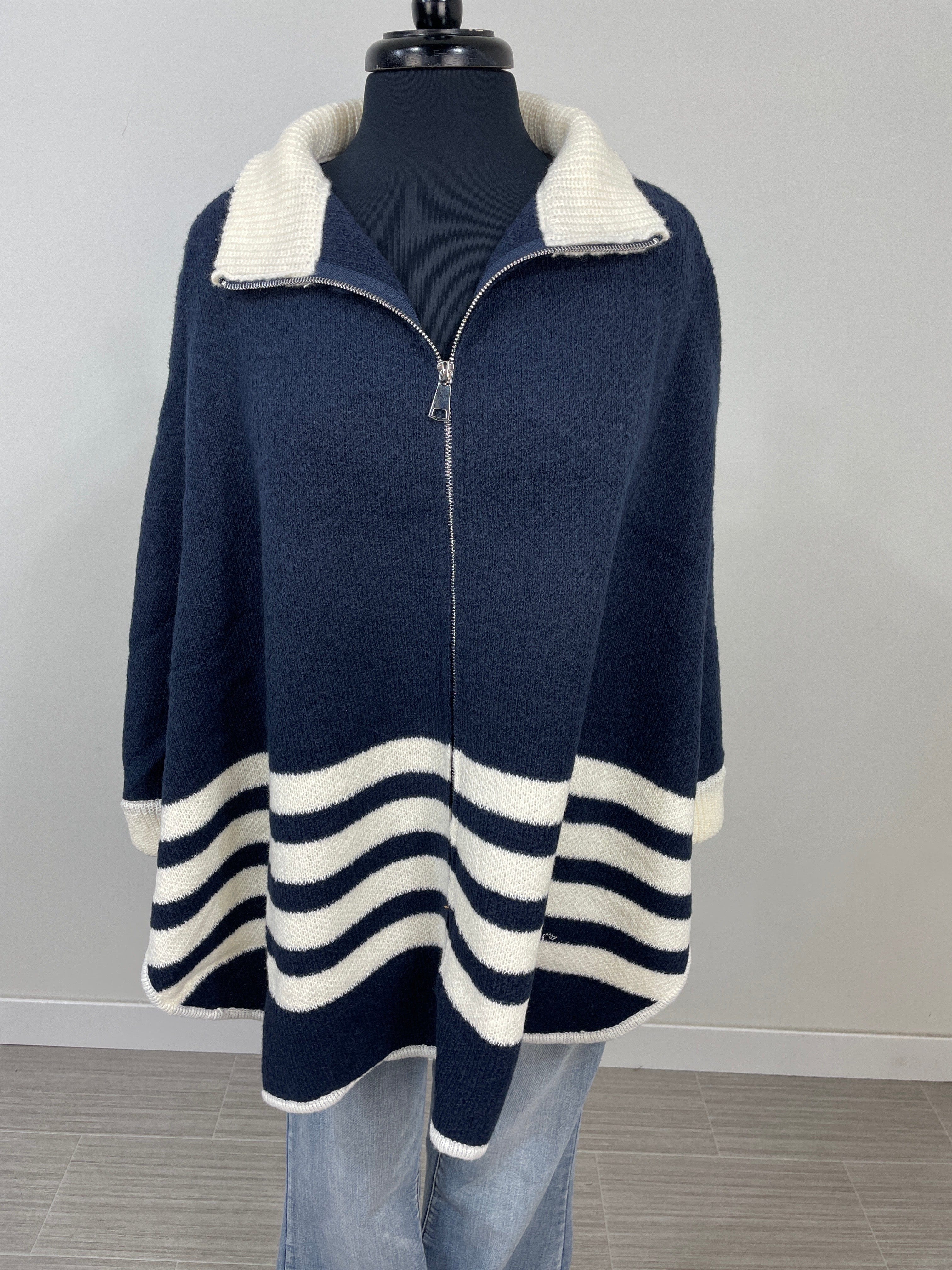 Navy Stripe Zip Up Kimono