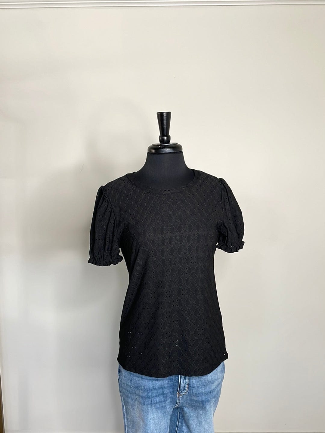 Black Estela Eyelet Shortsleeve Blouse