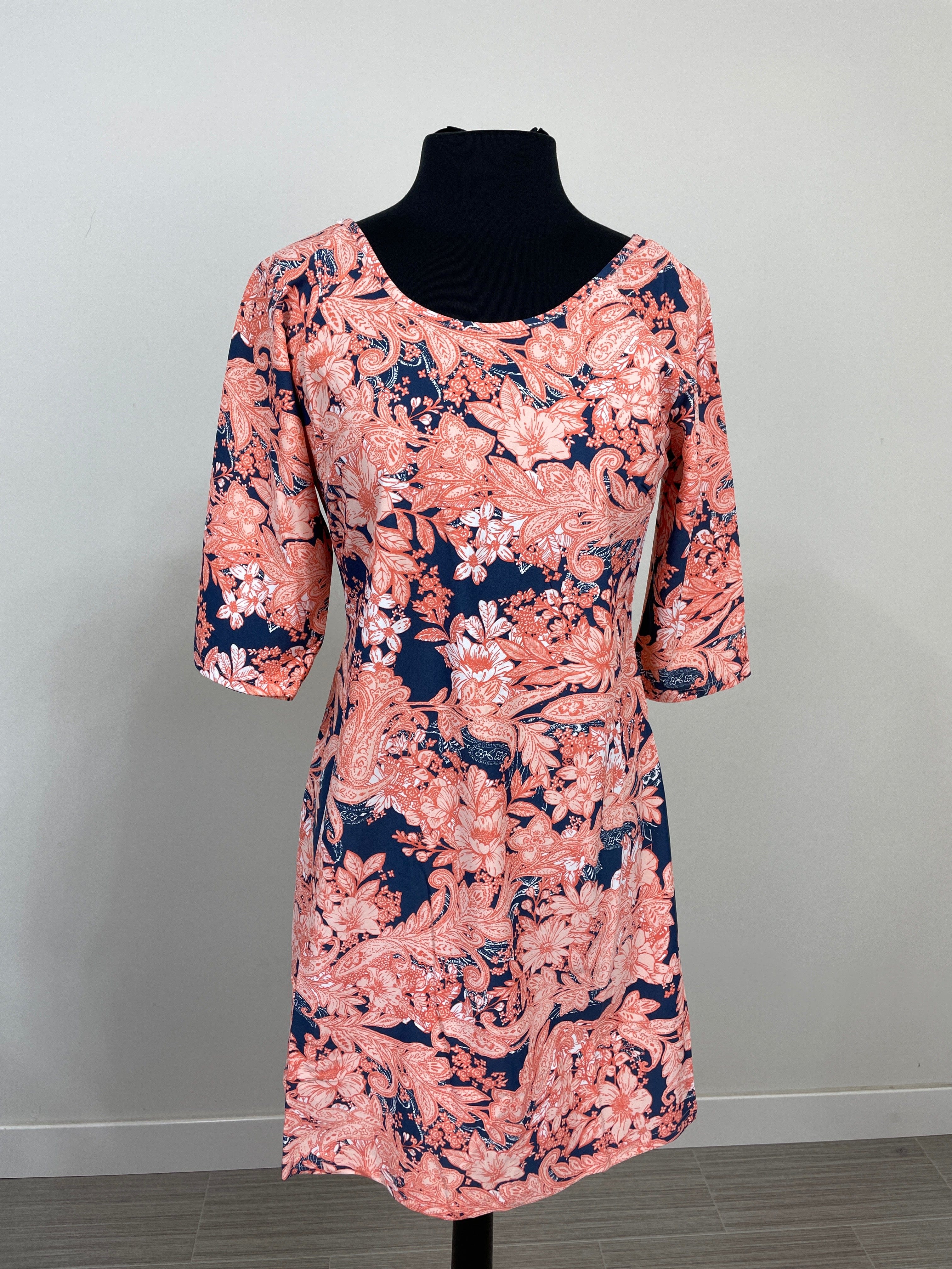 Navy & Pink Floral Gwen Crisscross Shift Dress