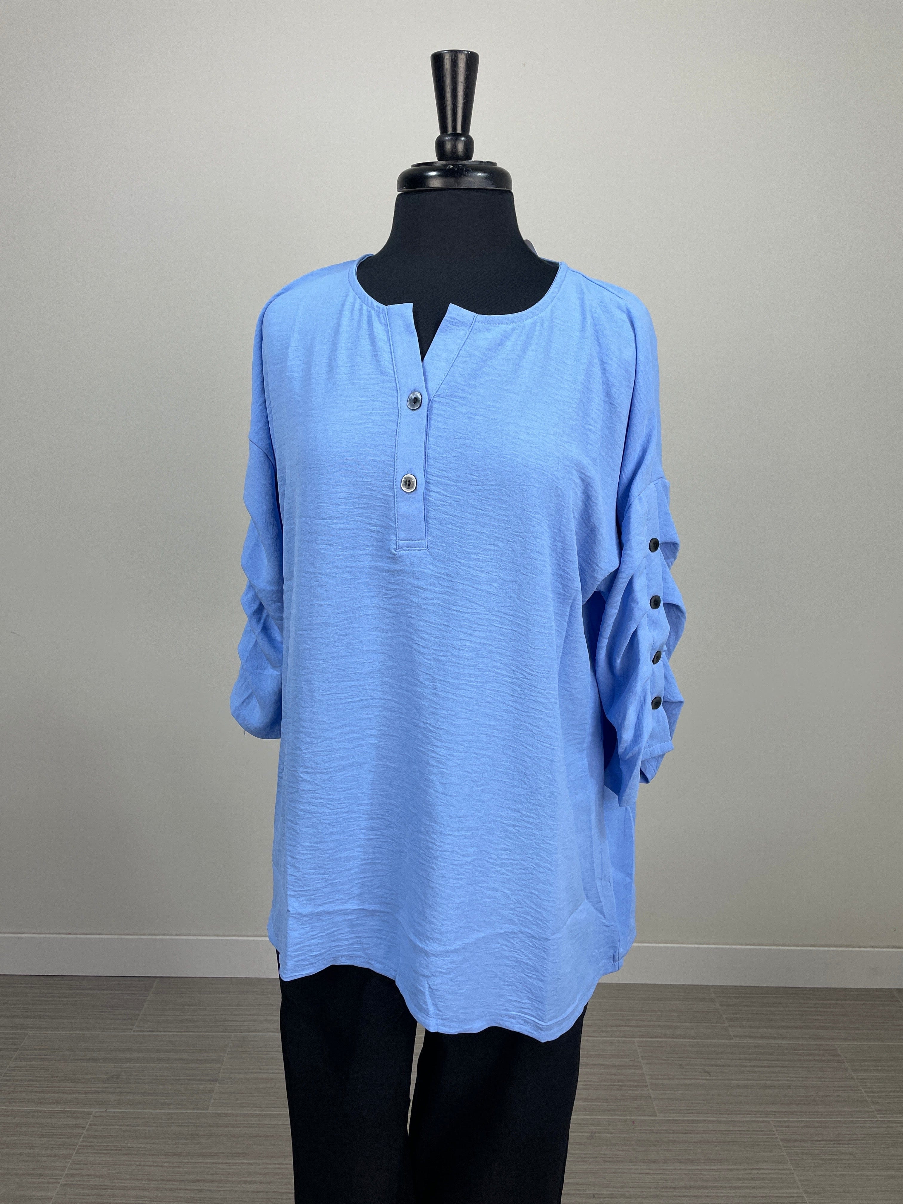 Denim 3/4 Sleeve Button Detail Blouse