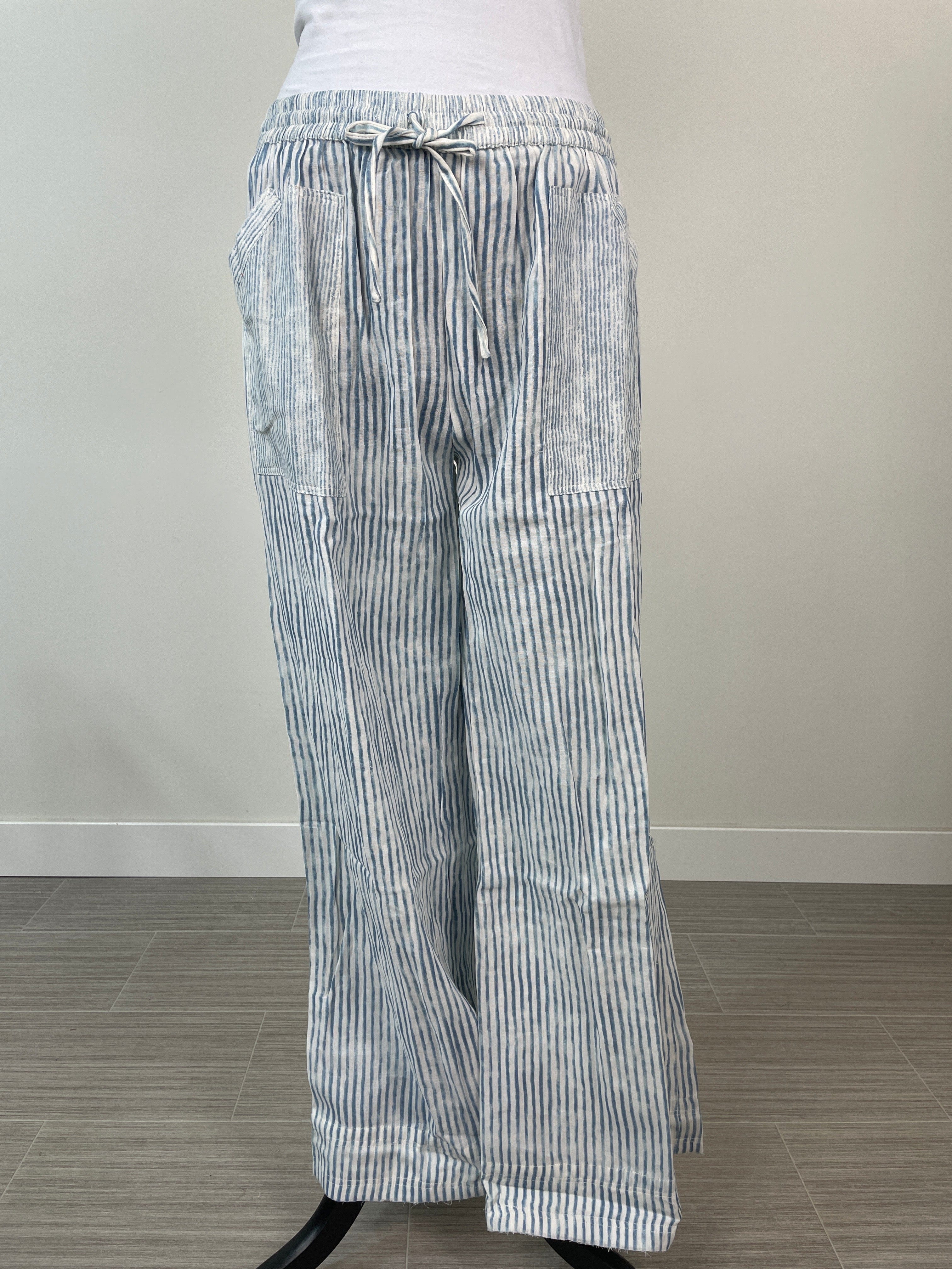 Blue Stripe with Large Pocket Detail Pant