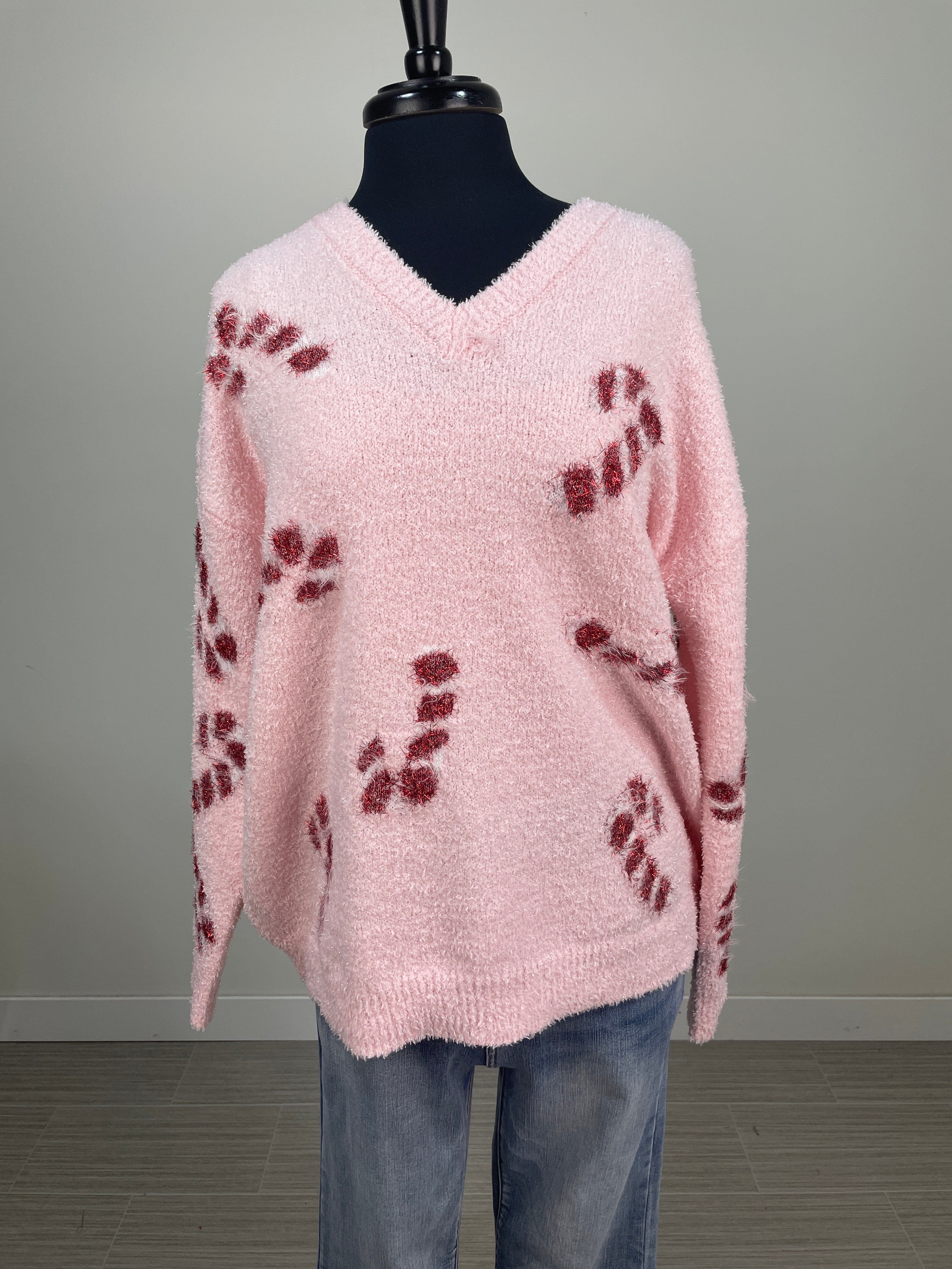 Pink Sparkling Candy Cane Sweatshirt