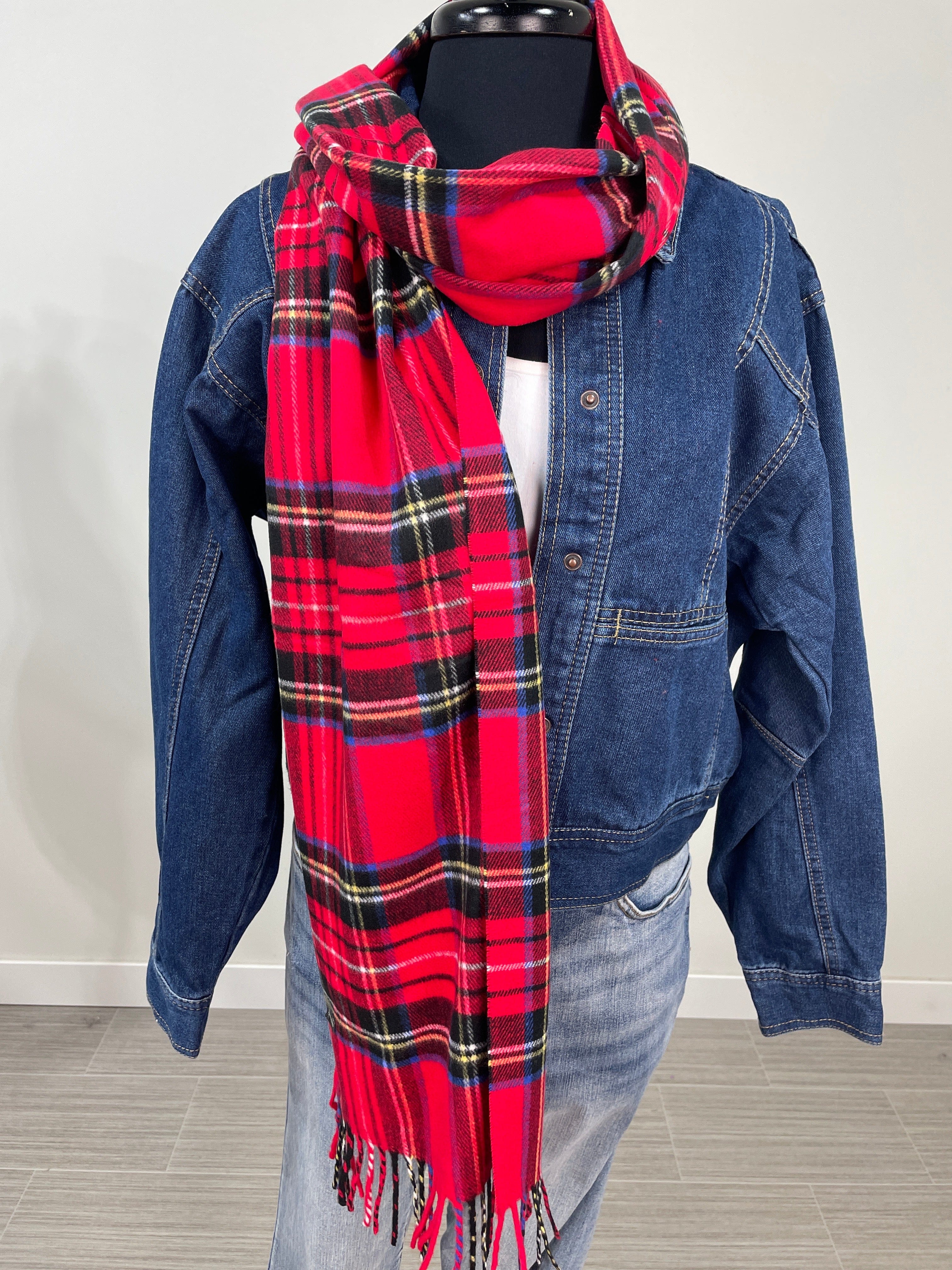 Red & Black Plaid Cashmere Feel Scarf