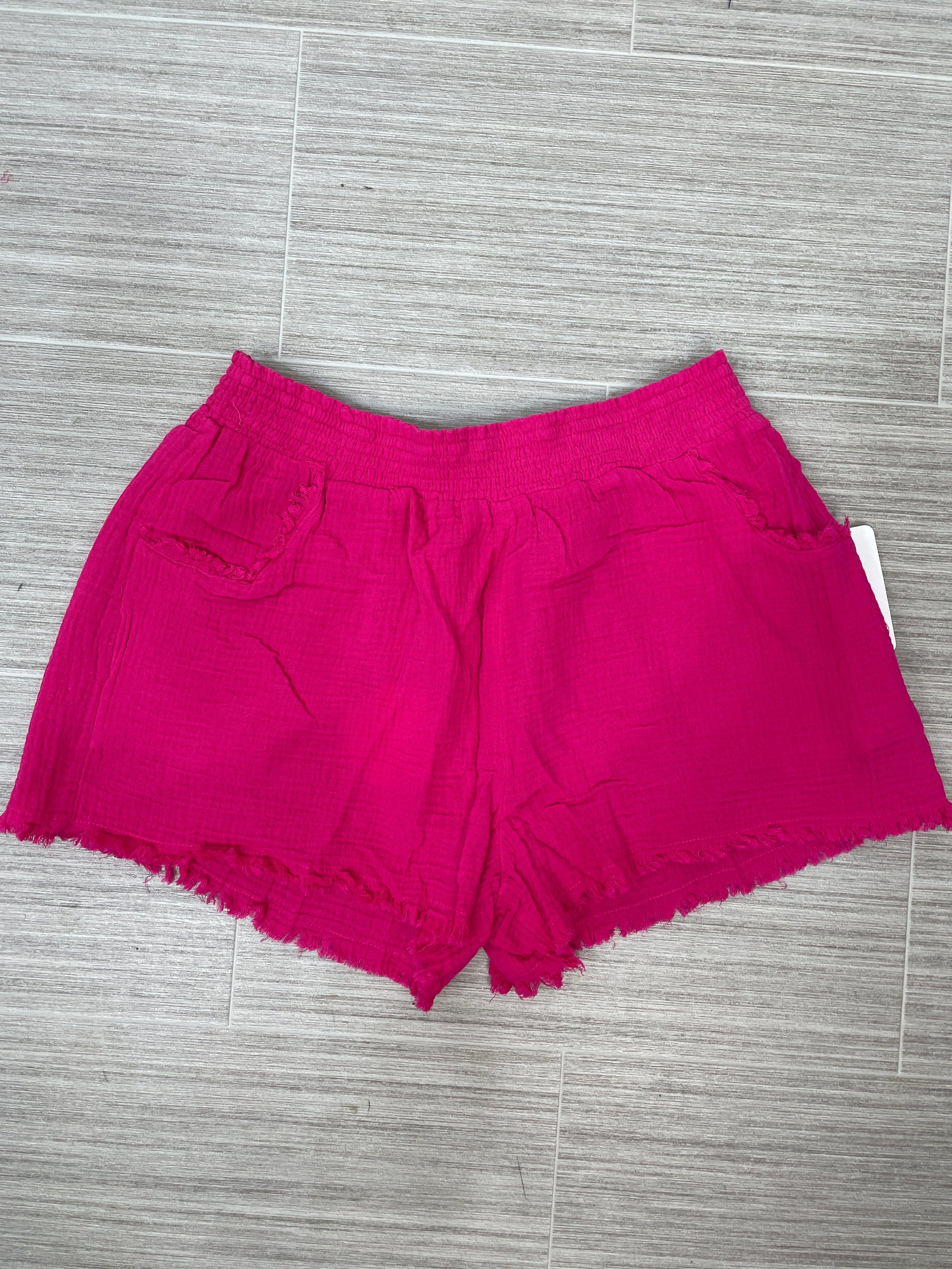 Hot Pink Gauze Elastic Waist Short