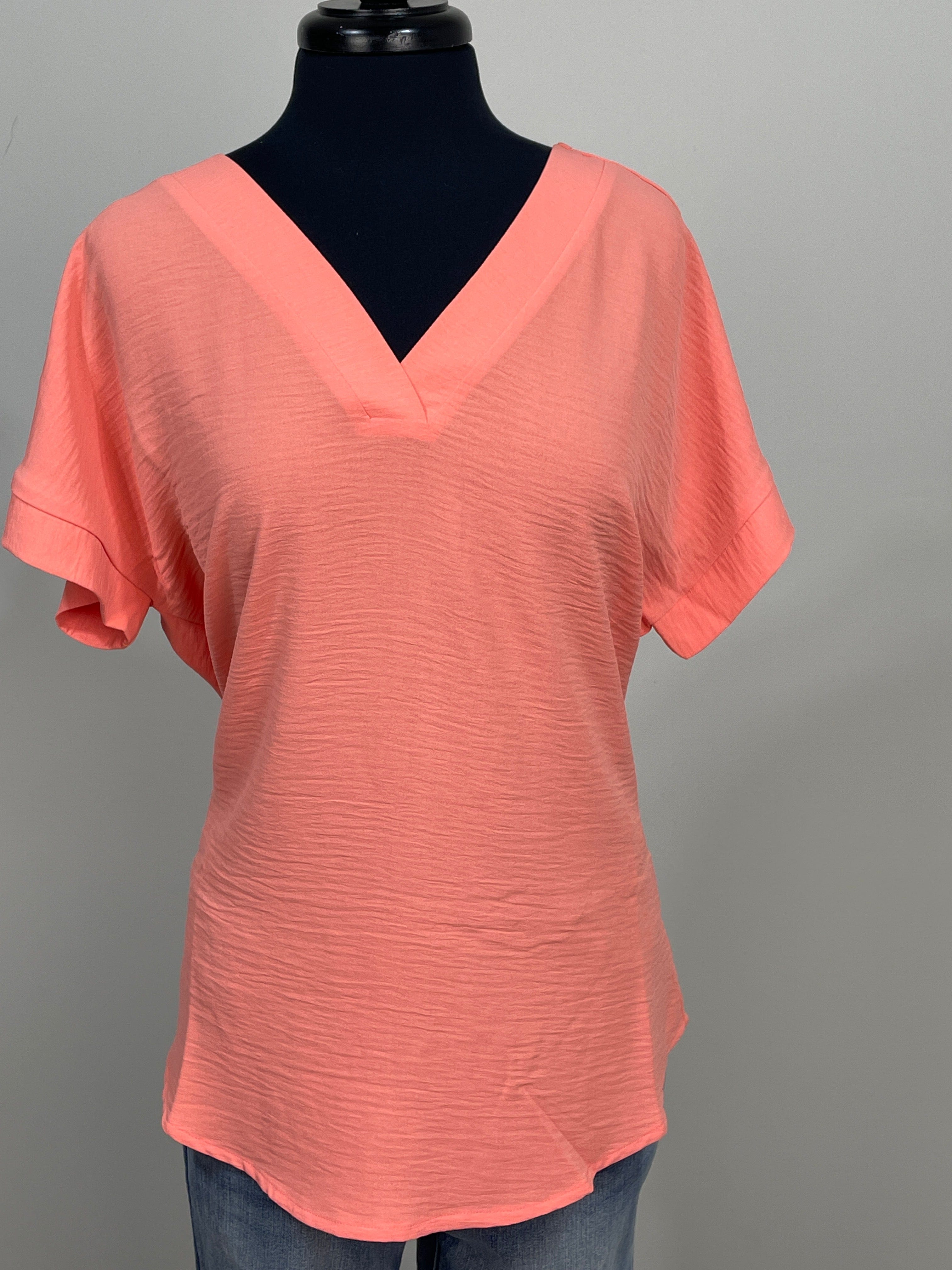 Coral Woven VNeck Blouse