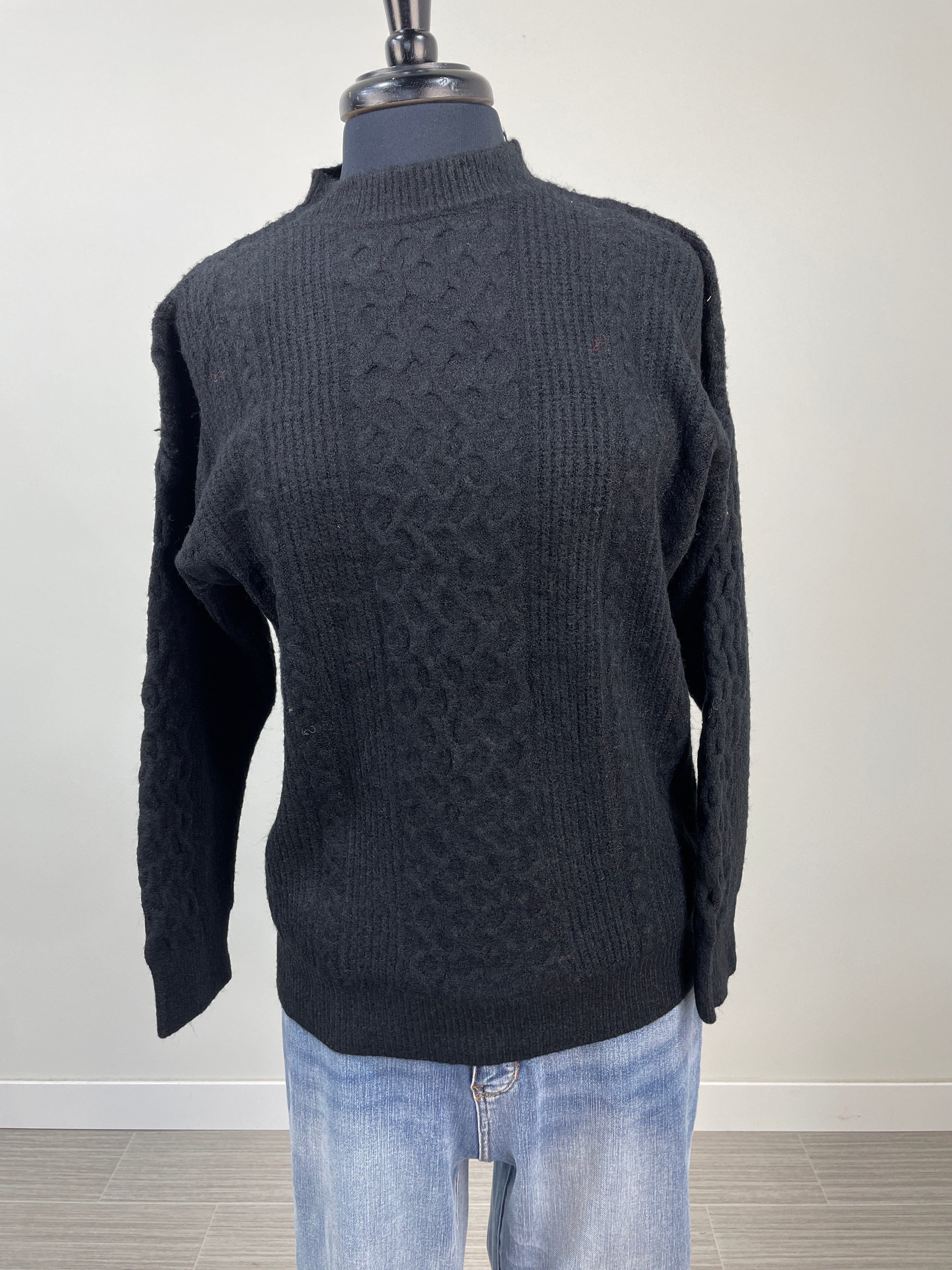 Black Criss Cross Cable Knit Sweater OS