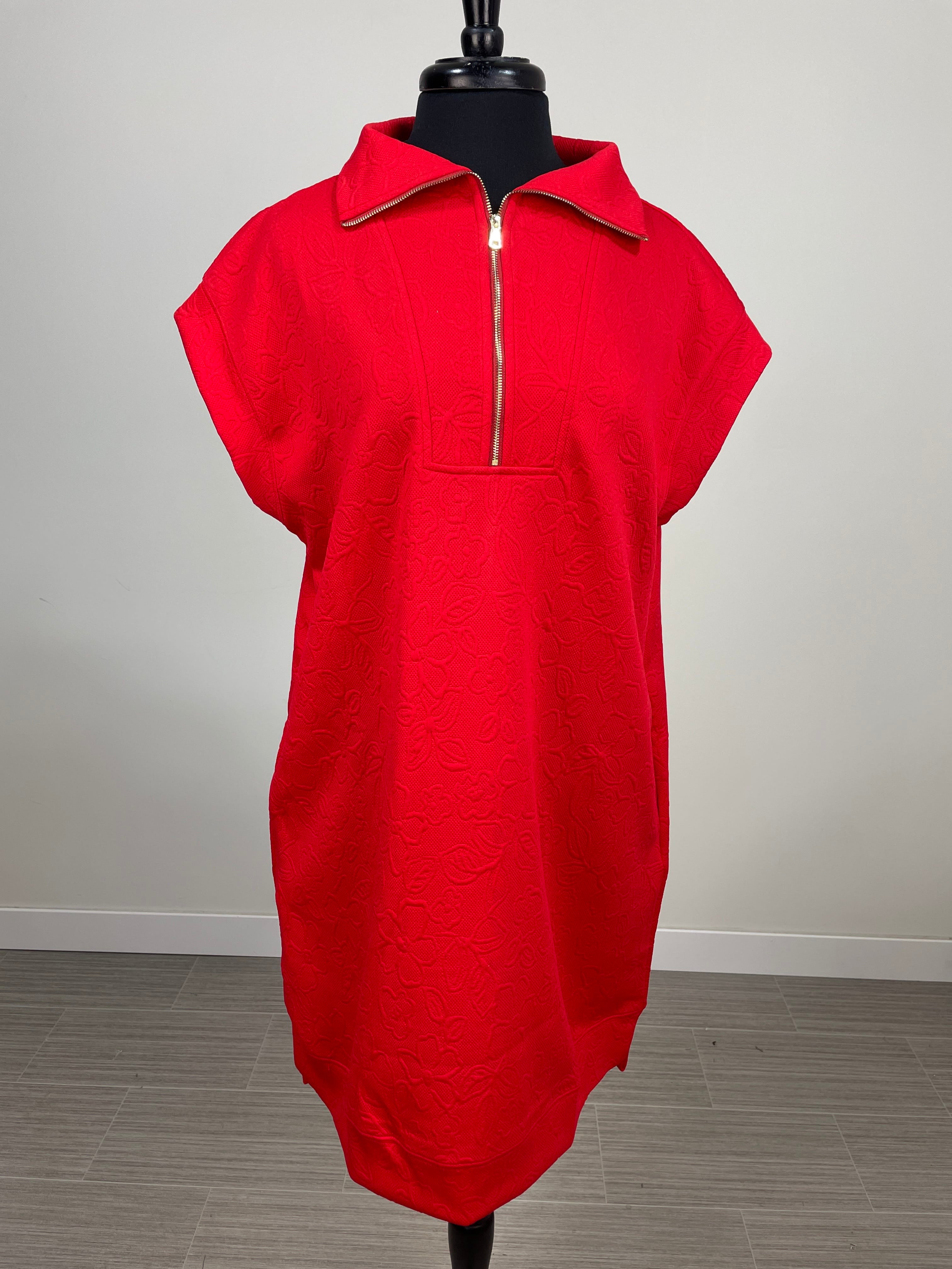 Power Red Floral Embossed Dress