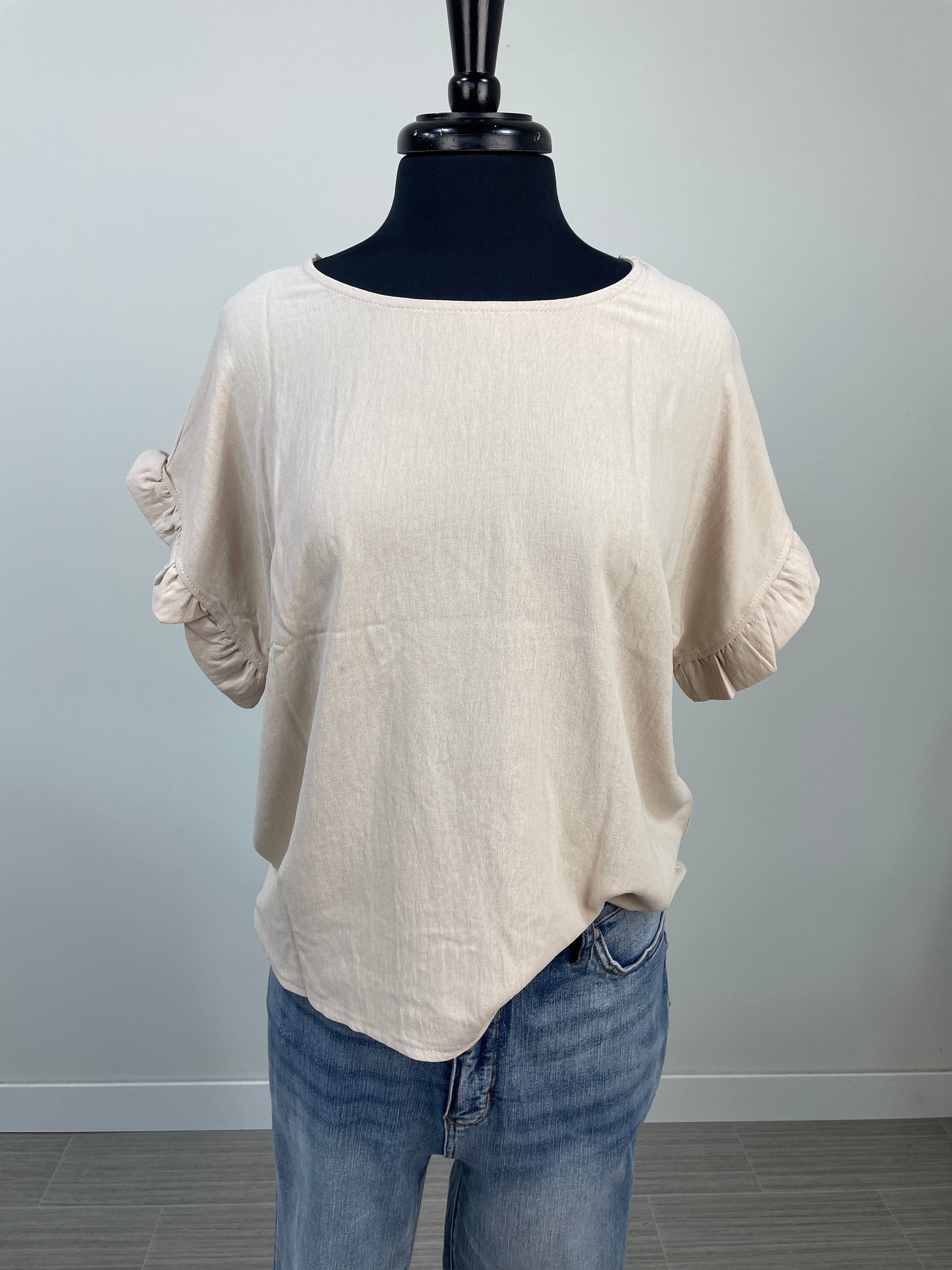 Beige Ruffle Sleeve Blouse