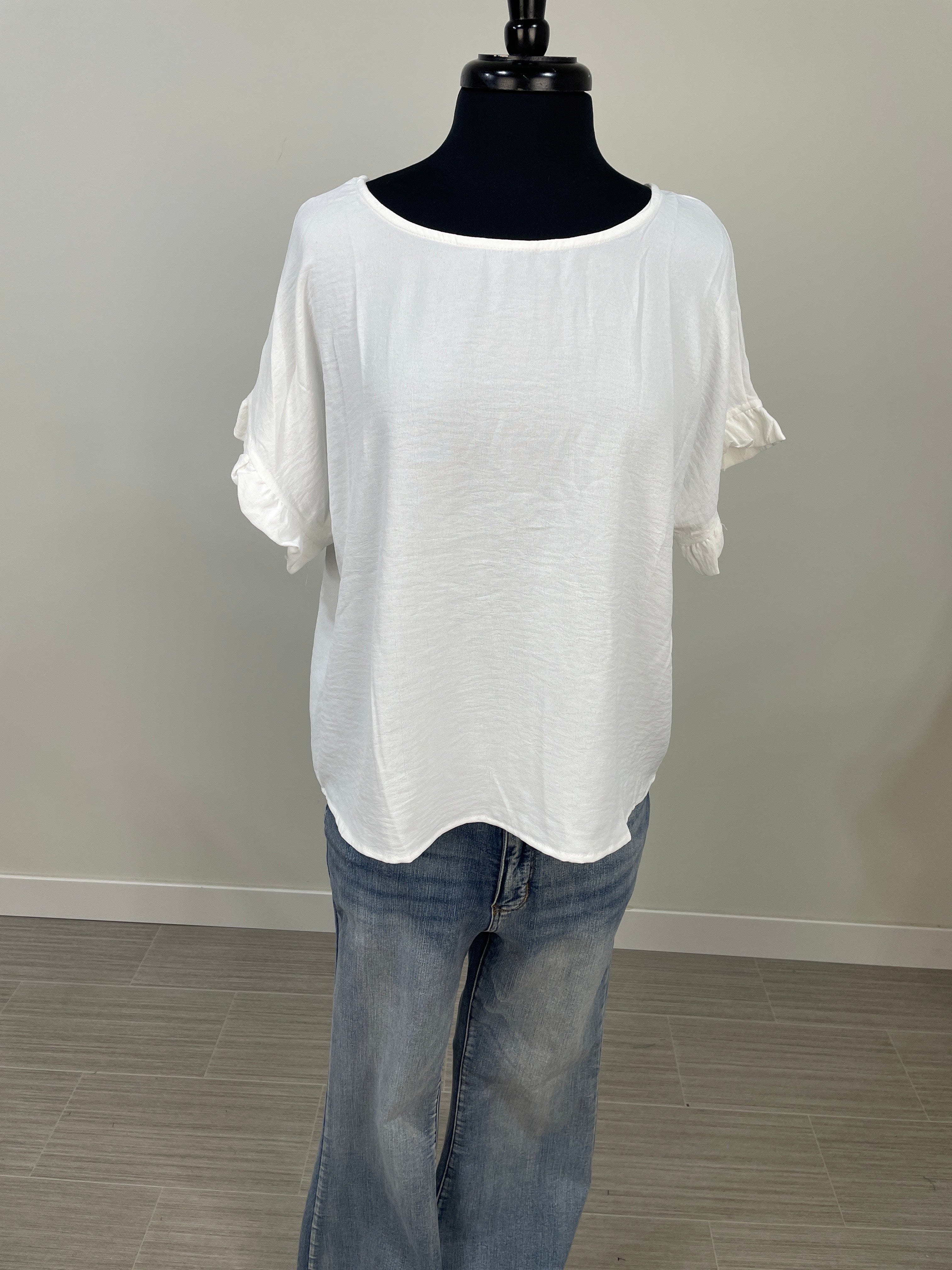 White Ruffle Sleeve Blouse