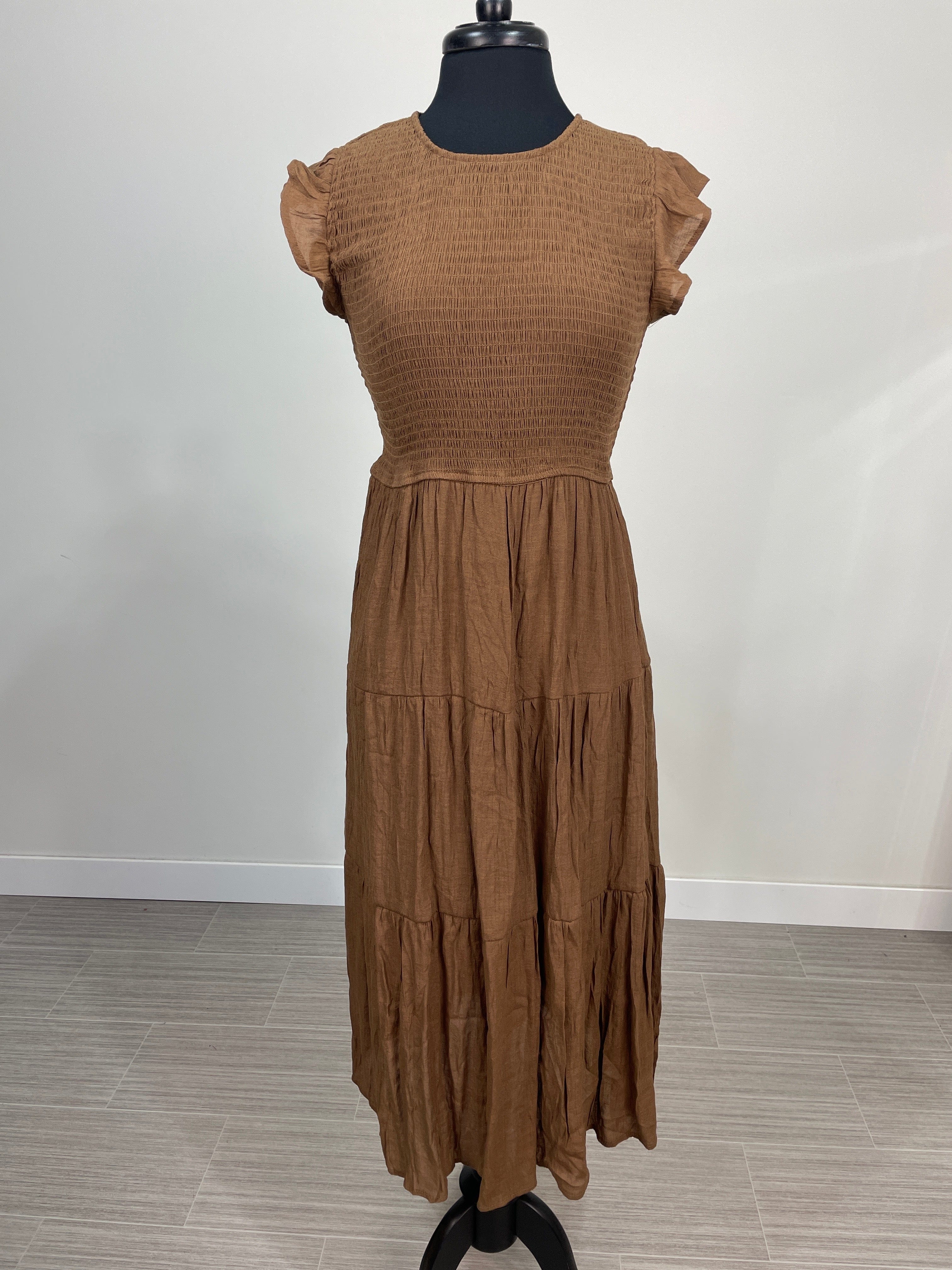 Brown Smocked Tiered Dress