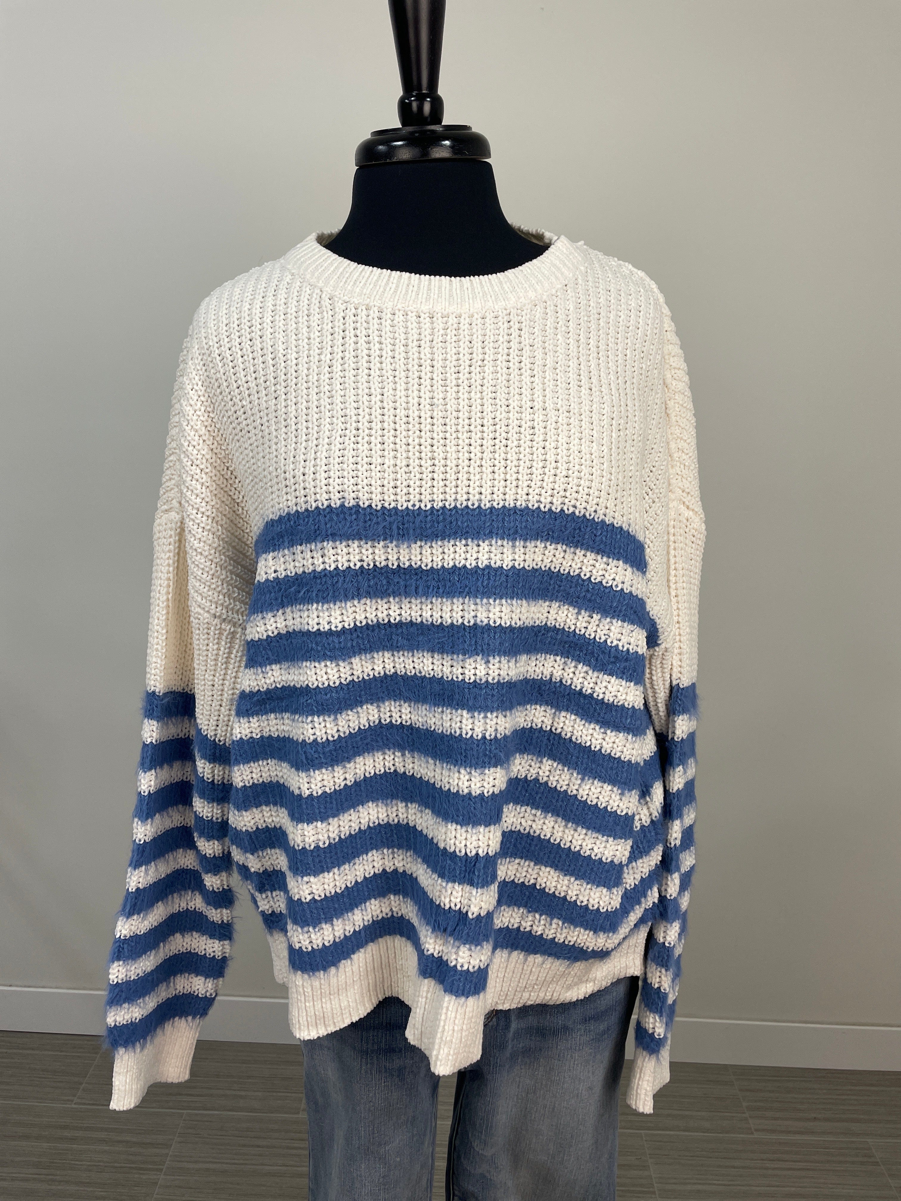 Ivory & Blue Stripe Sweater