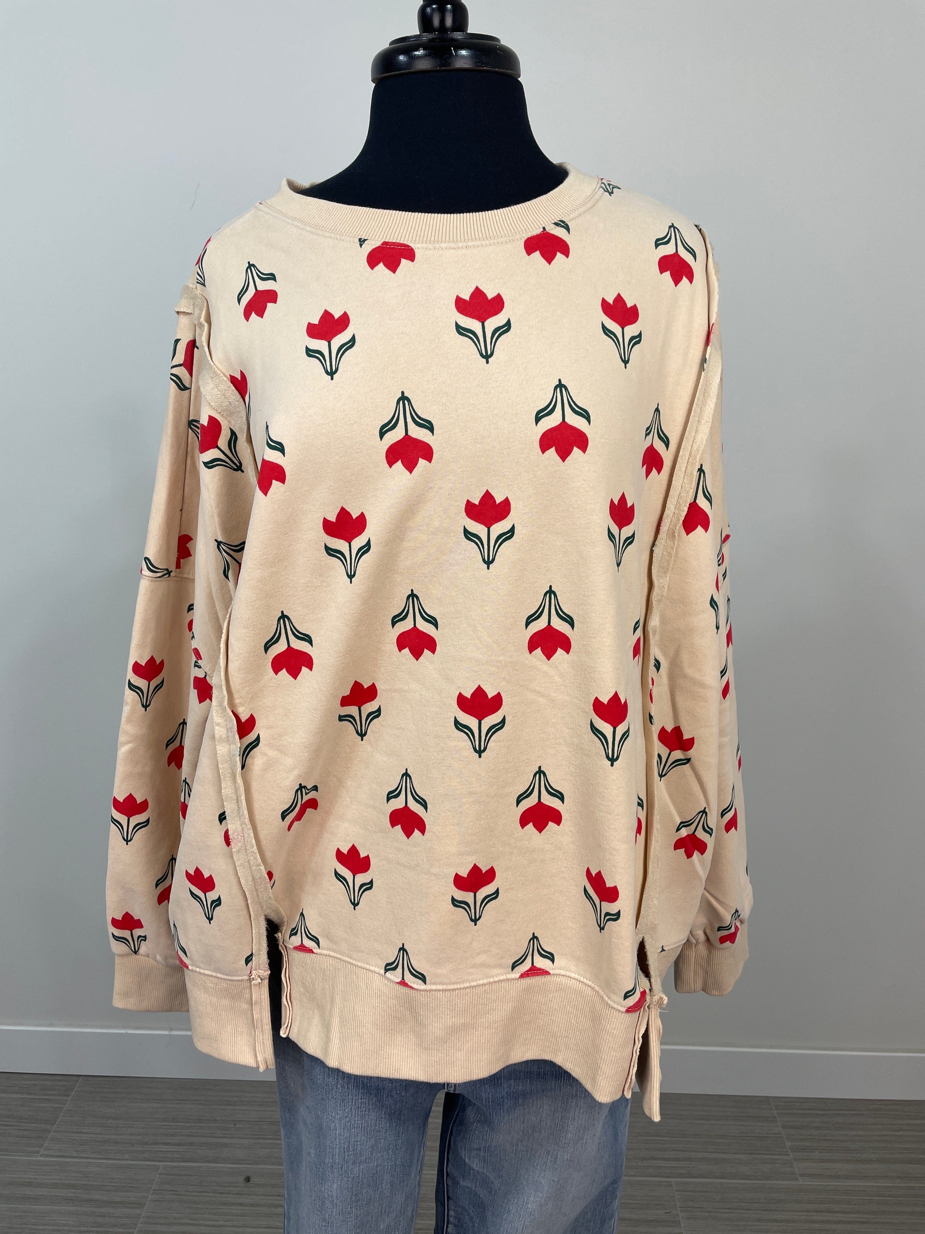 Natural Tulip Print Pullover