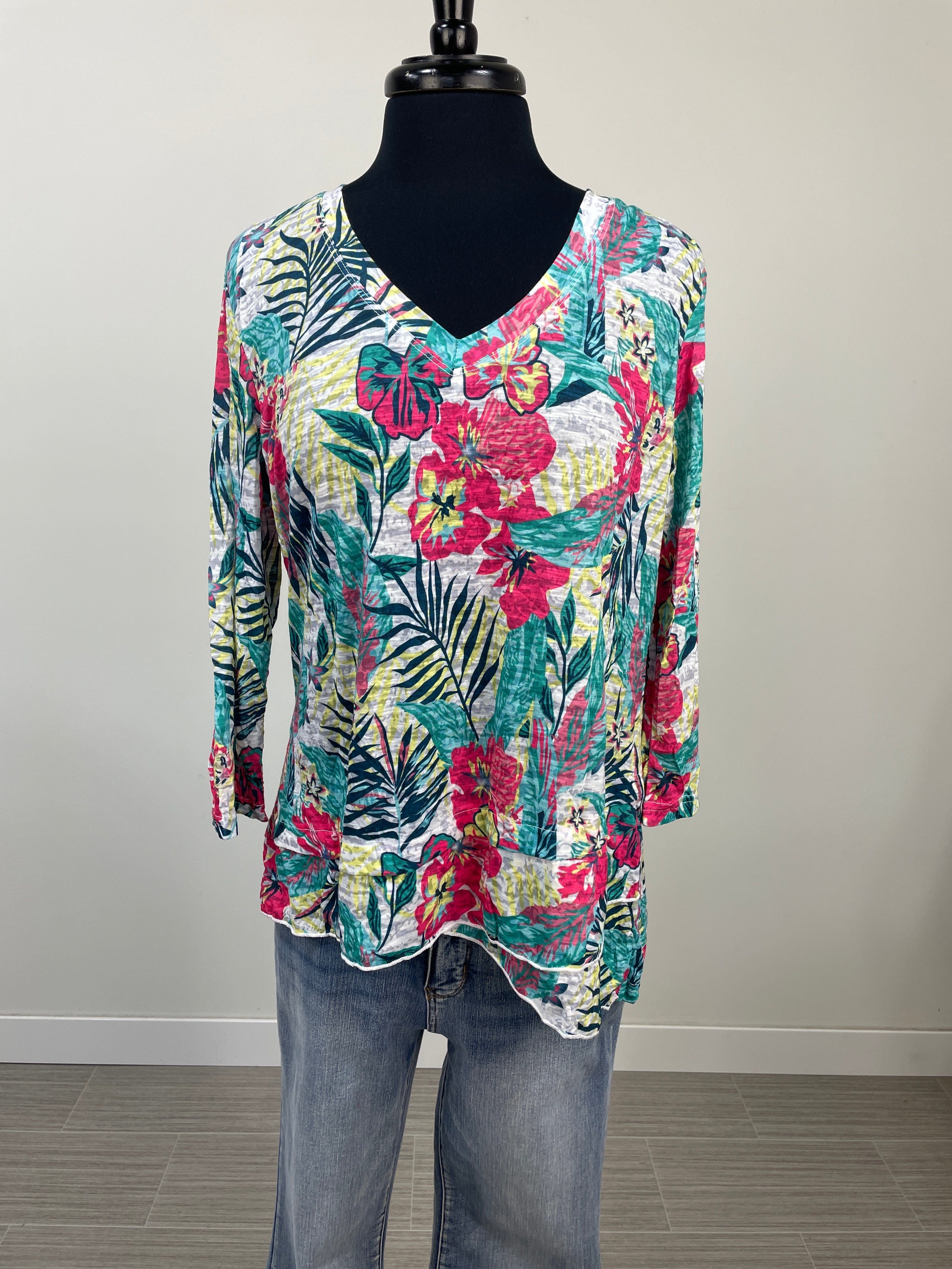 Green Tropical 3/4 Sleeve Top