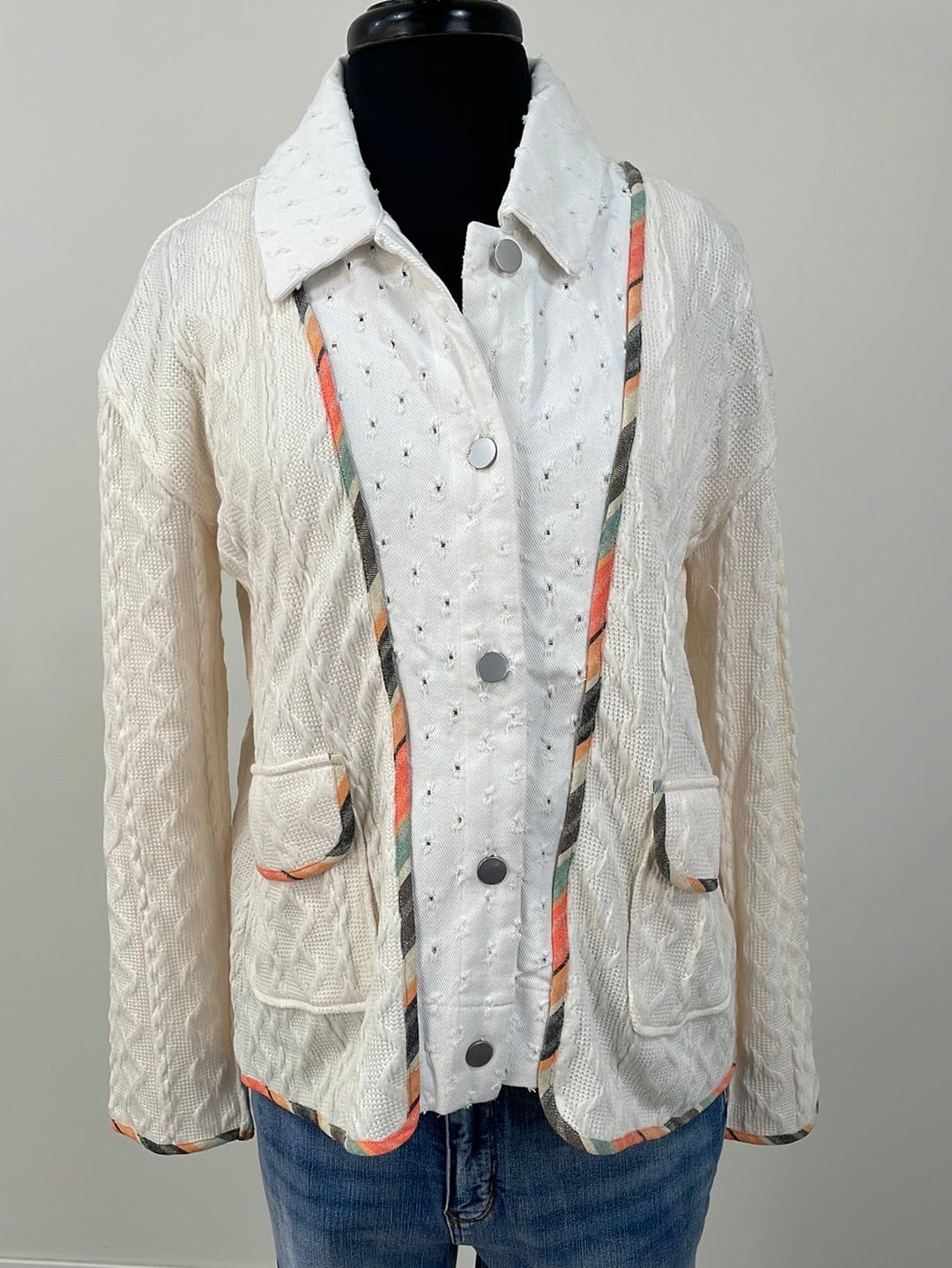 Ivory Mixed Fabric Jacket