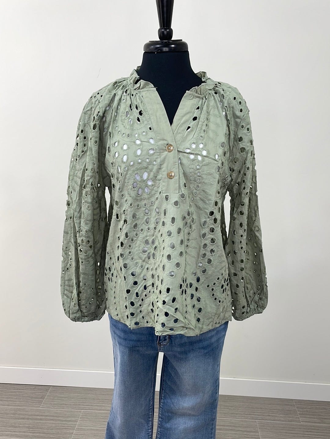 Sage Eyelet Embroidered Top