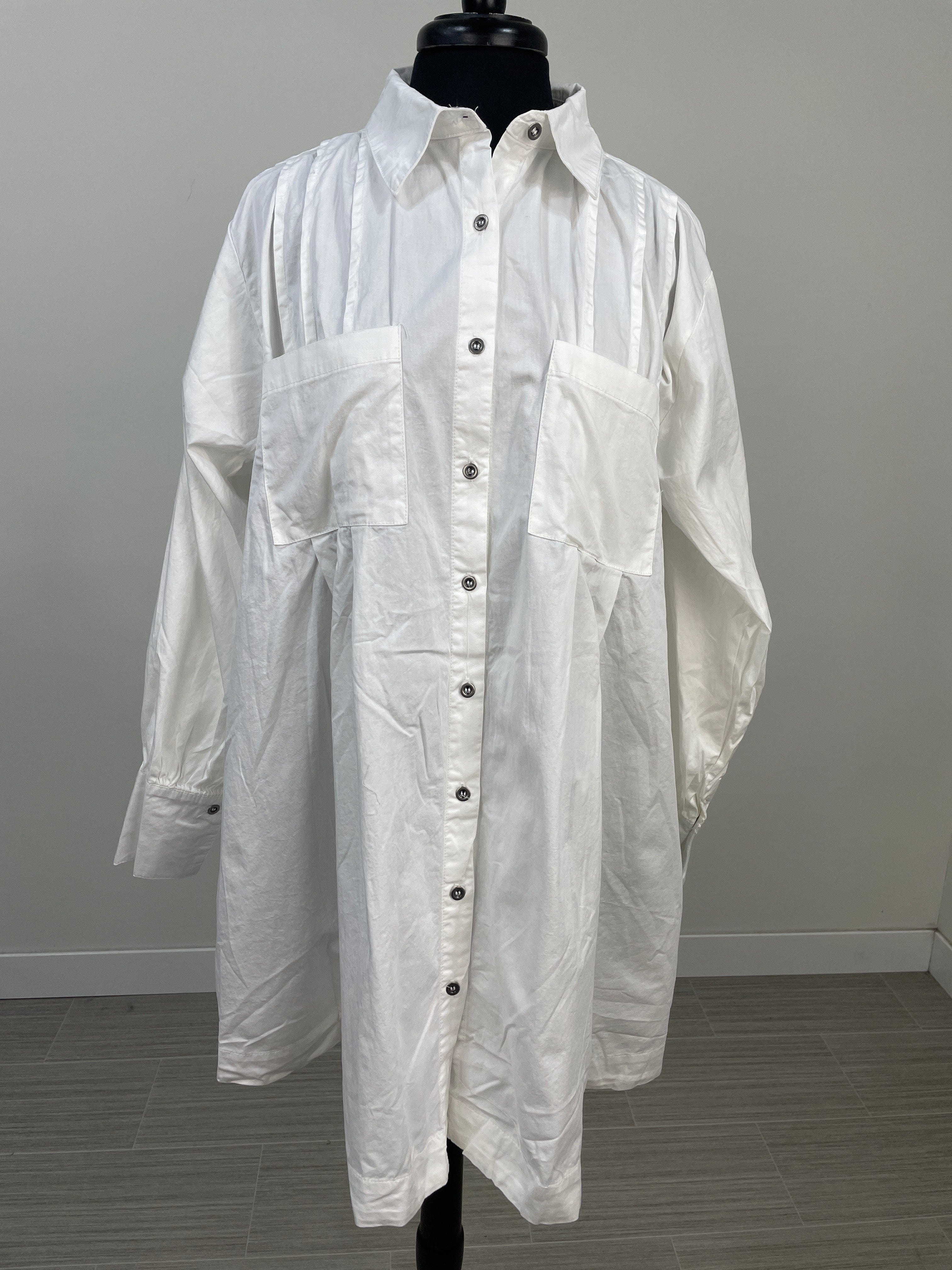 White Long Sleeve Button Tunic Dress