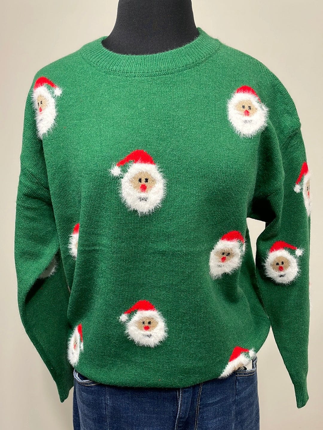 Santa Clause Pattern Green Crewneck Sweater
