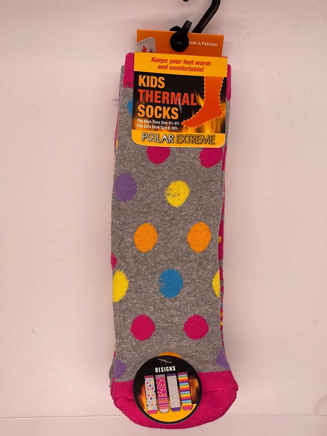 PE Pink Printed 4pk Kids Thermal Socks 6-10