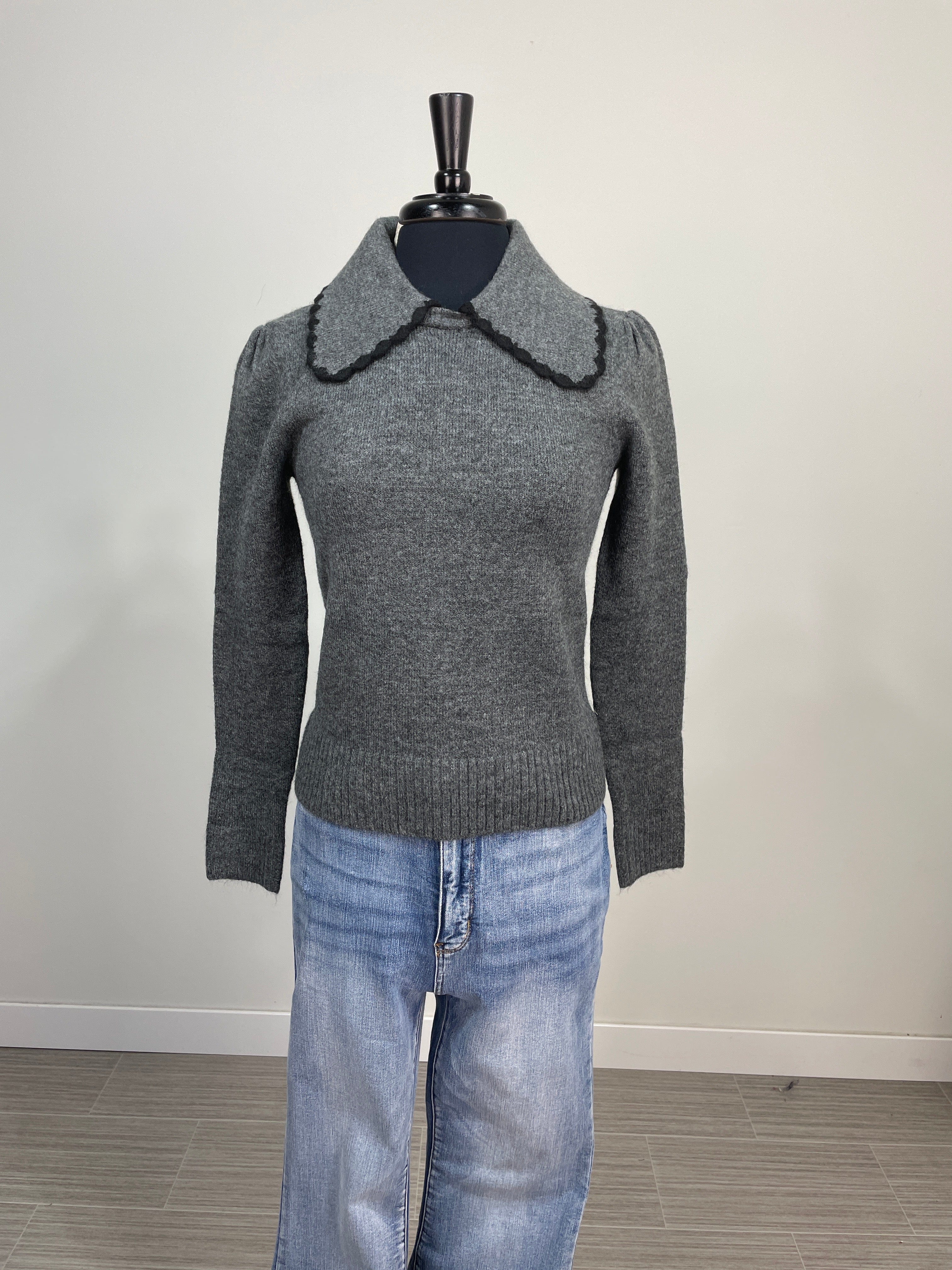 Grey Scalloped Collar Sweater