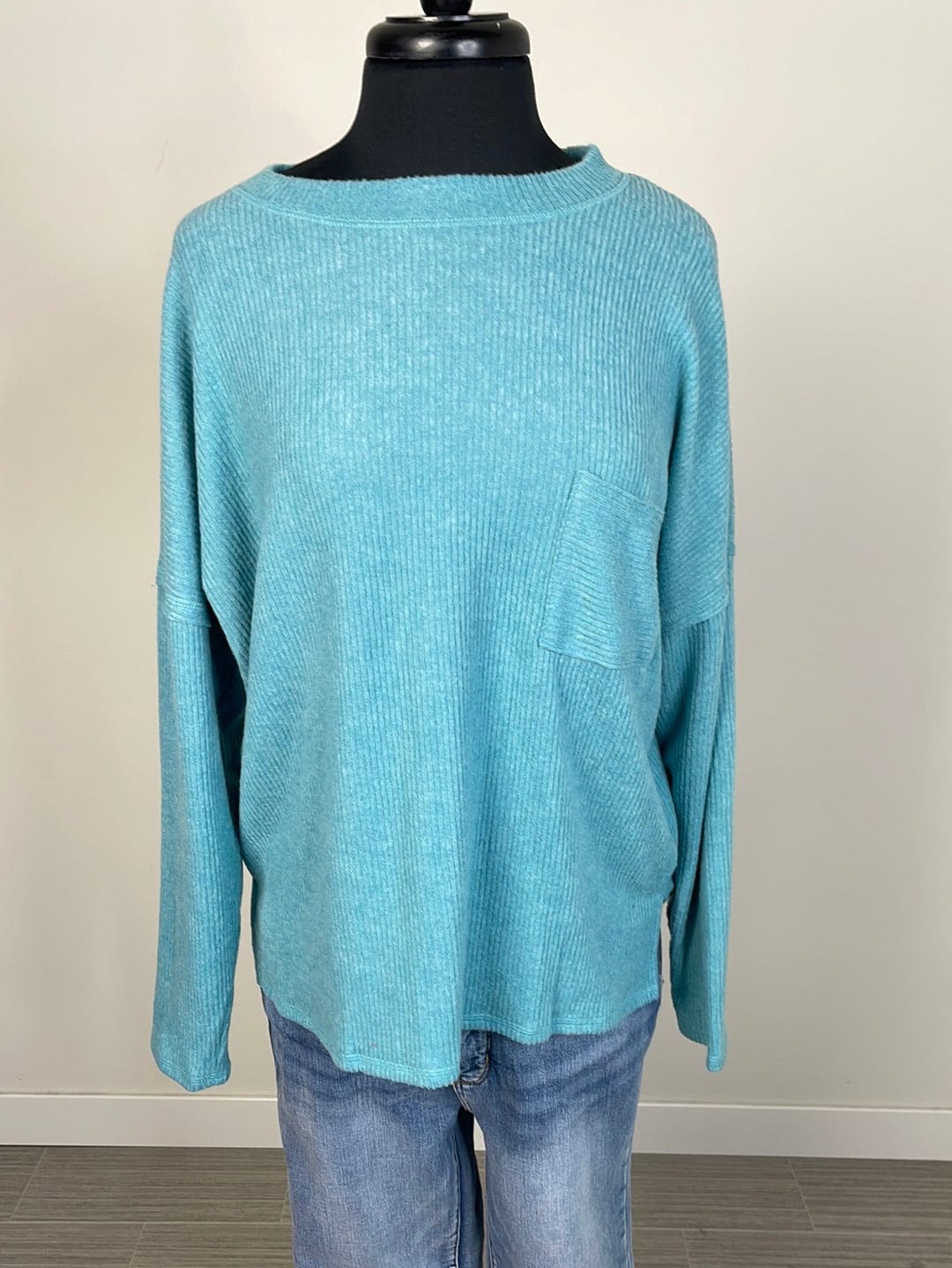 Dusty Teal Ribbed Hacci Sweater