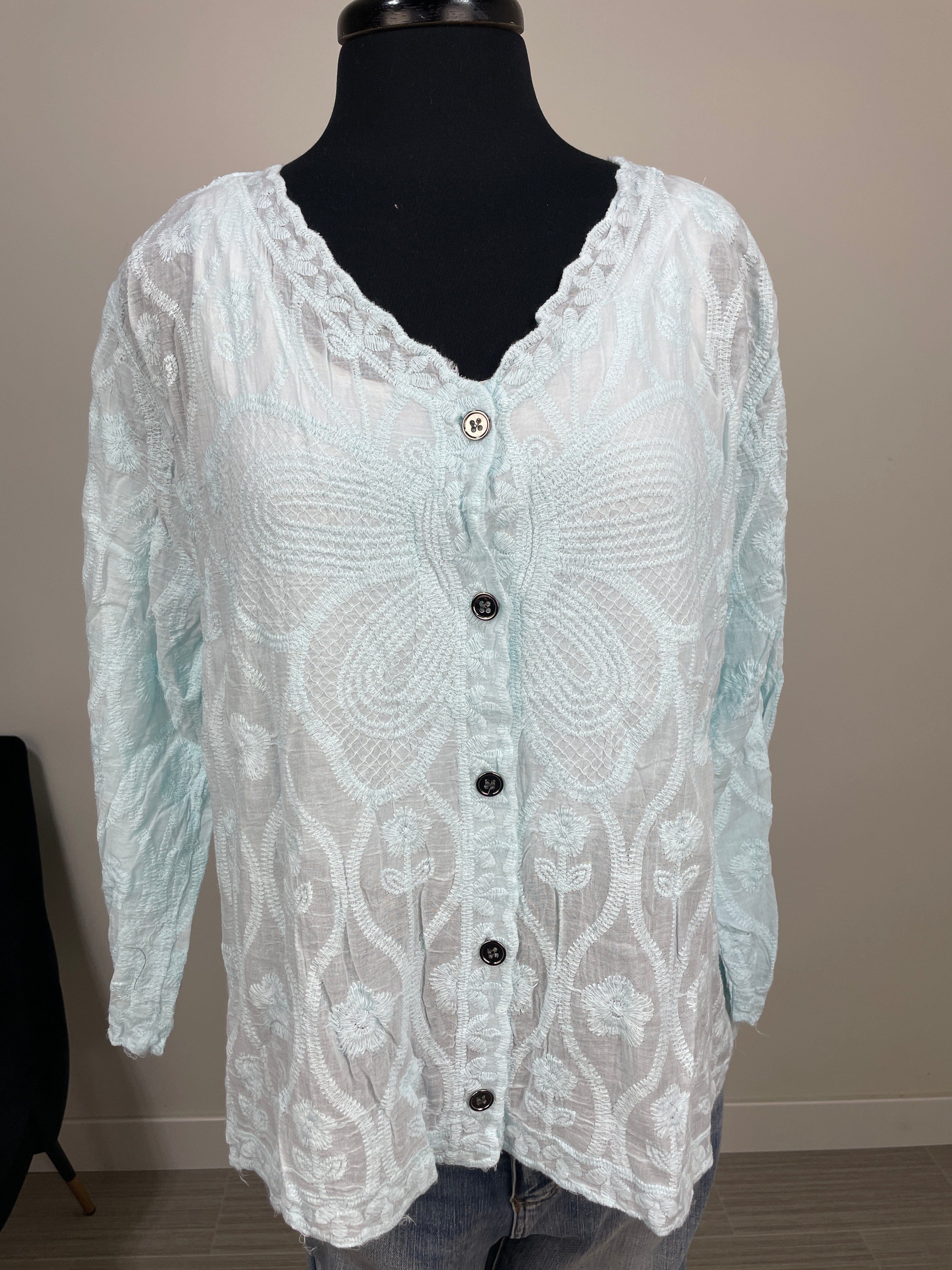Sky Blue Embroidery Button Cardigan