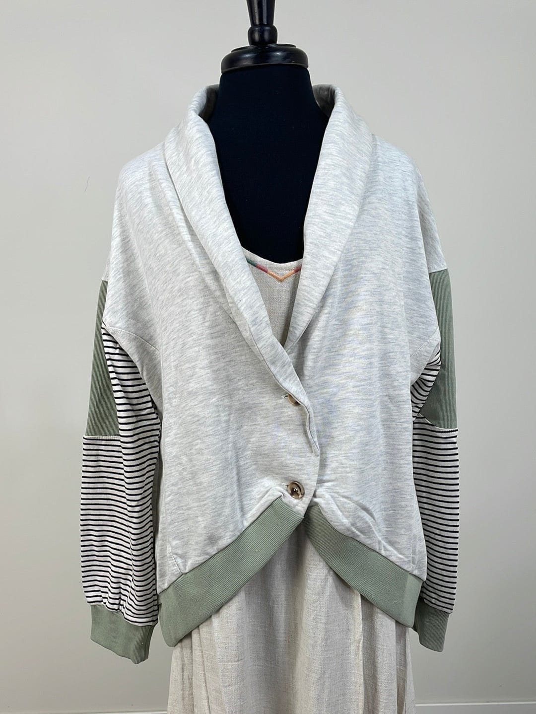 Mint & Oat Stripe Colorblock Cardigan
