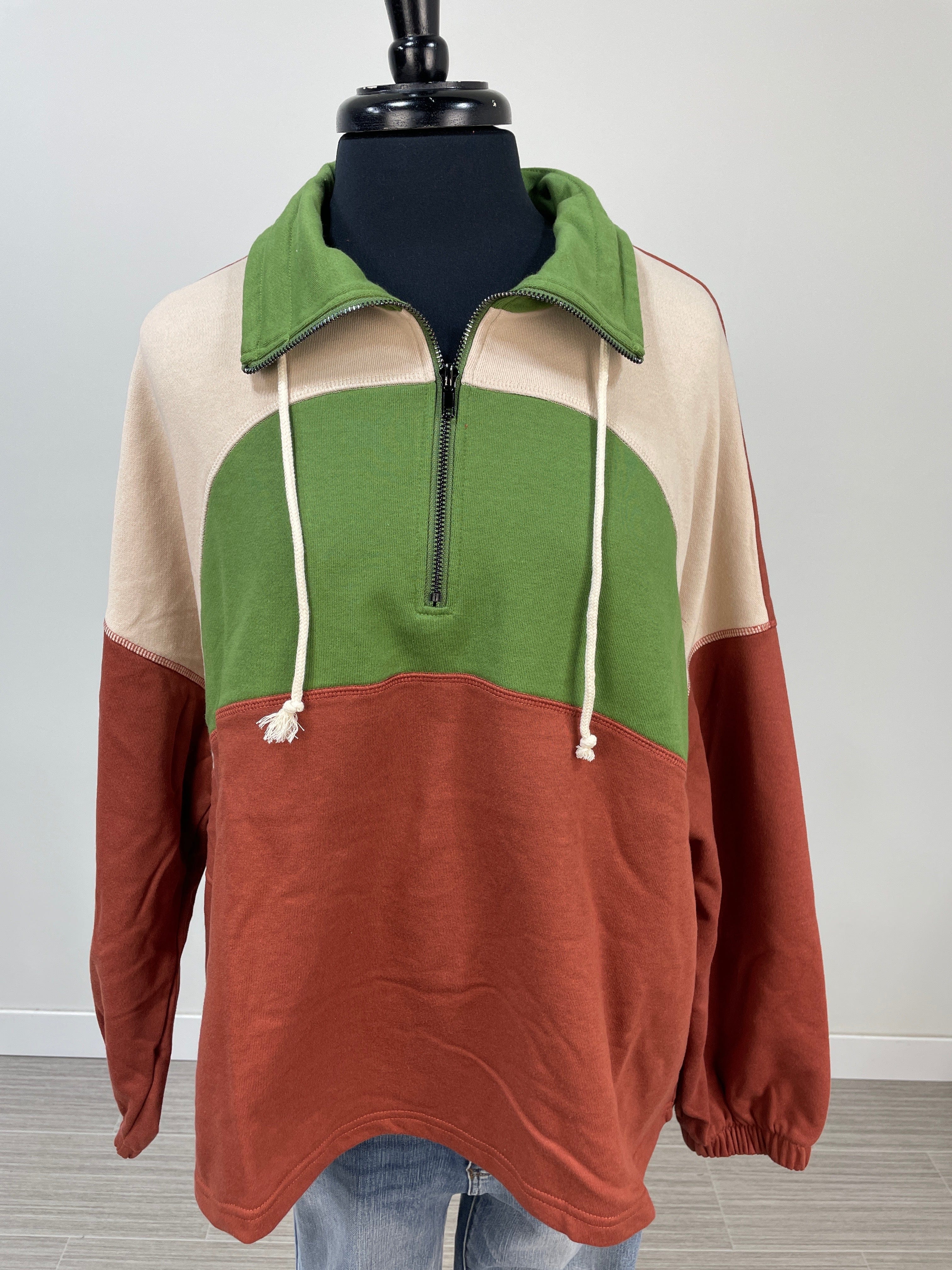 Rust Half Zip Colorblock Popover