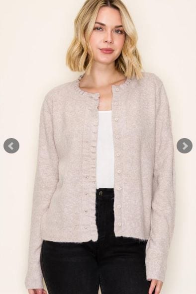Oatmeal Ruffle Finish Button Cardigan