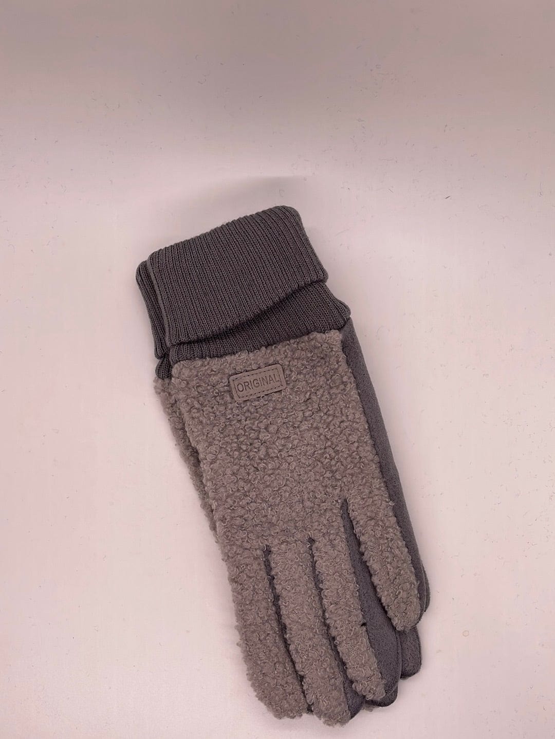 Gray Fuzzy Faux Wool Glove