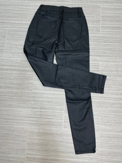 Black Faux Leather Button Pant