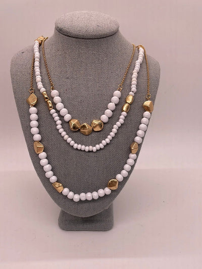 White Triple Layer Bead Necklace