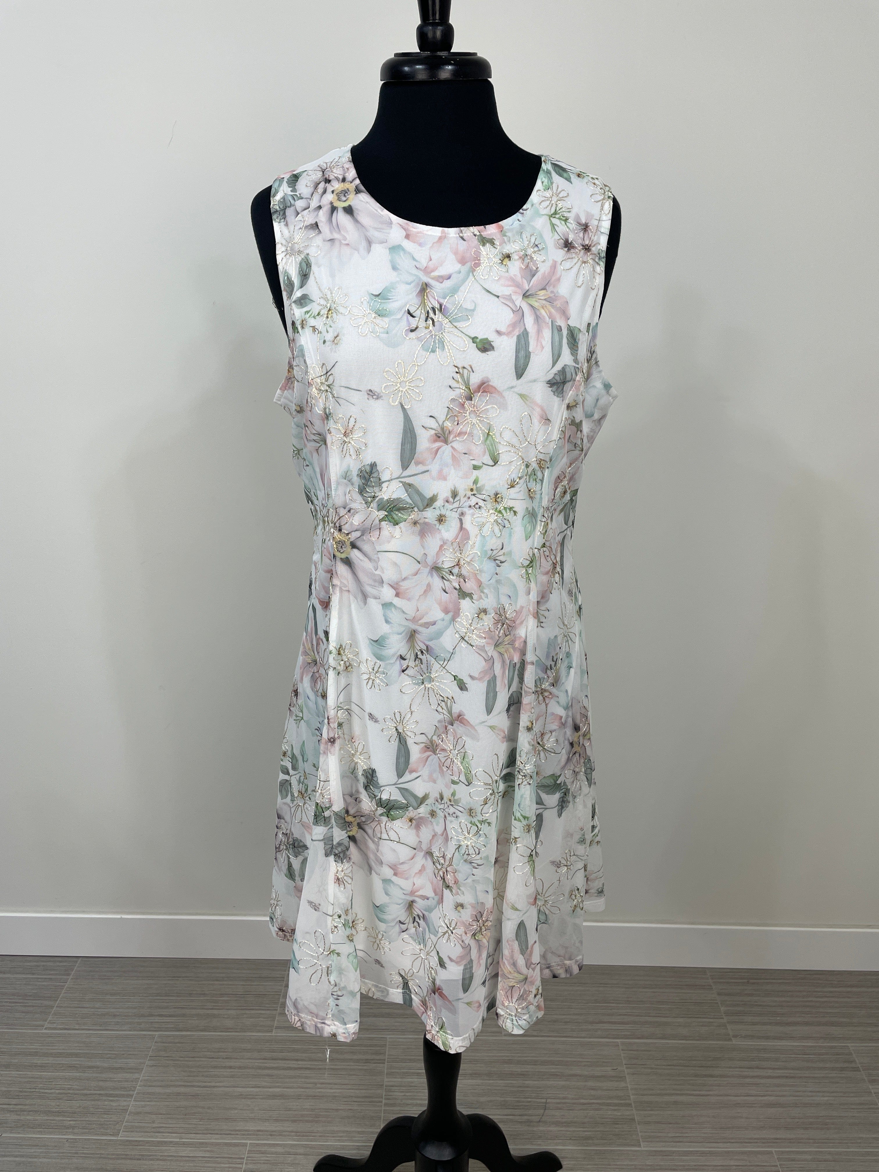 Multi Panelled Embroidery Floral Mesh Dress