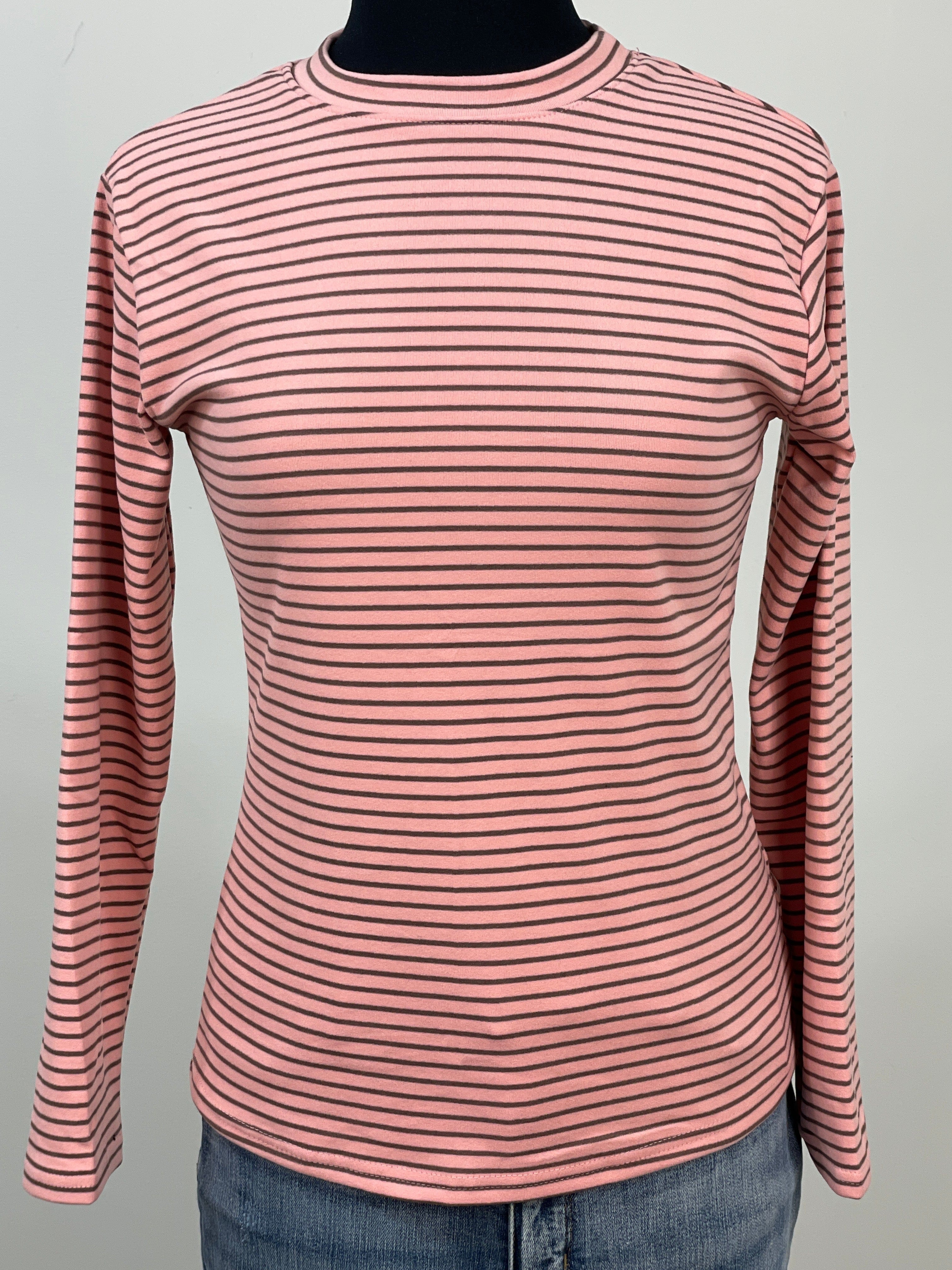 Pink & Brown Stripe Soft Long Sleeve Top