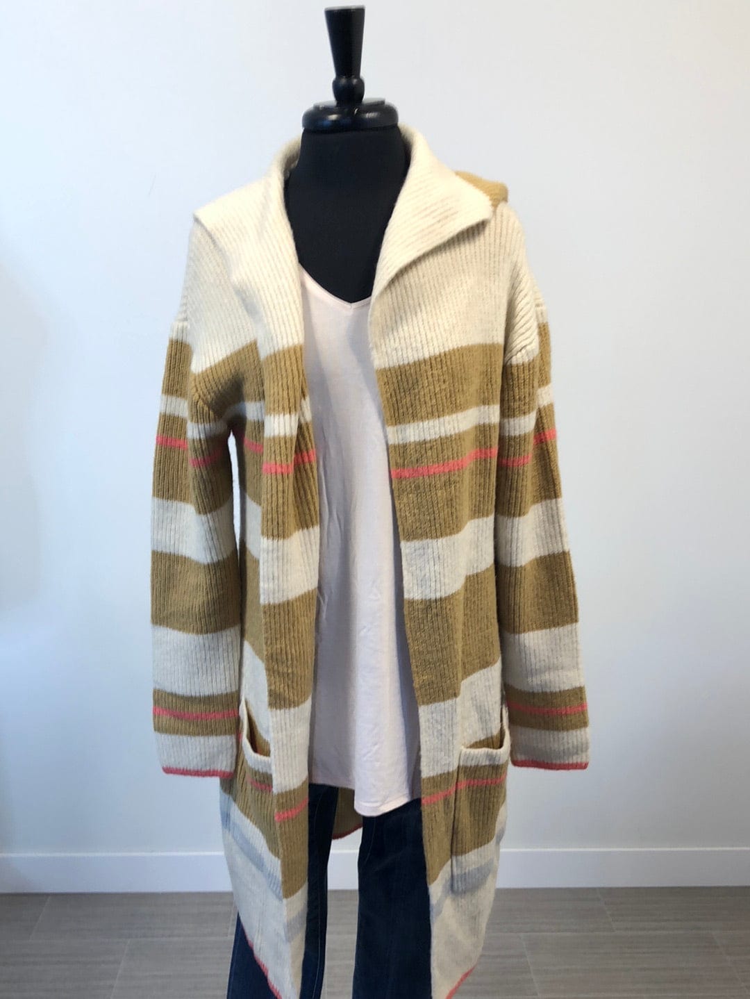 Stripe Knit Hoodie Cardigan
