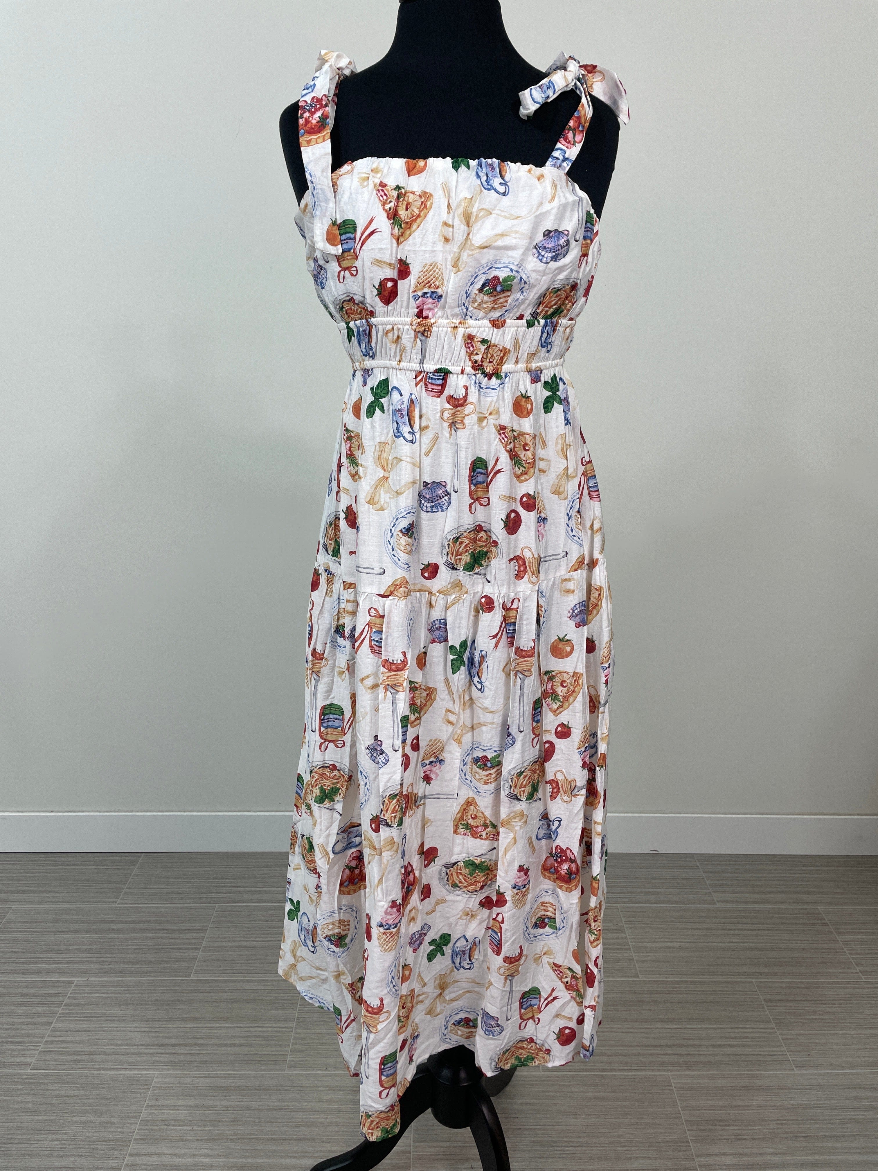 Tea Time Print Tie Strap Midi Dress
