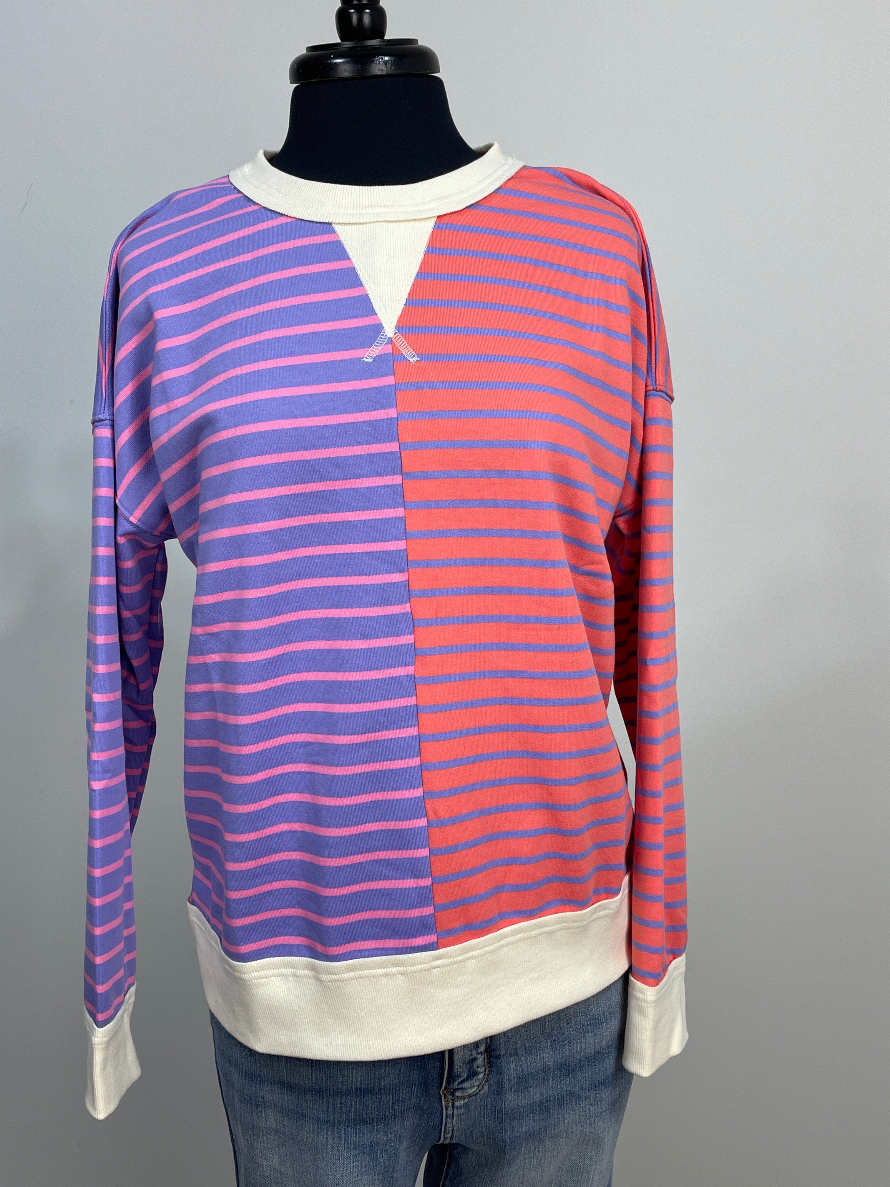 Purple & Vanilla Stripe Block Top