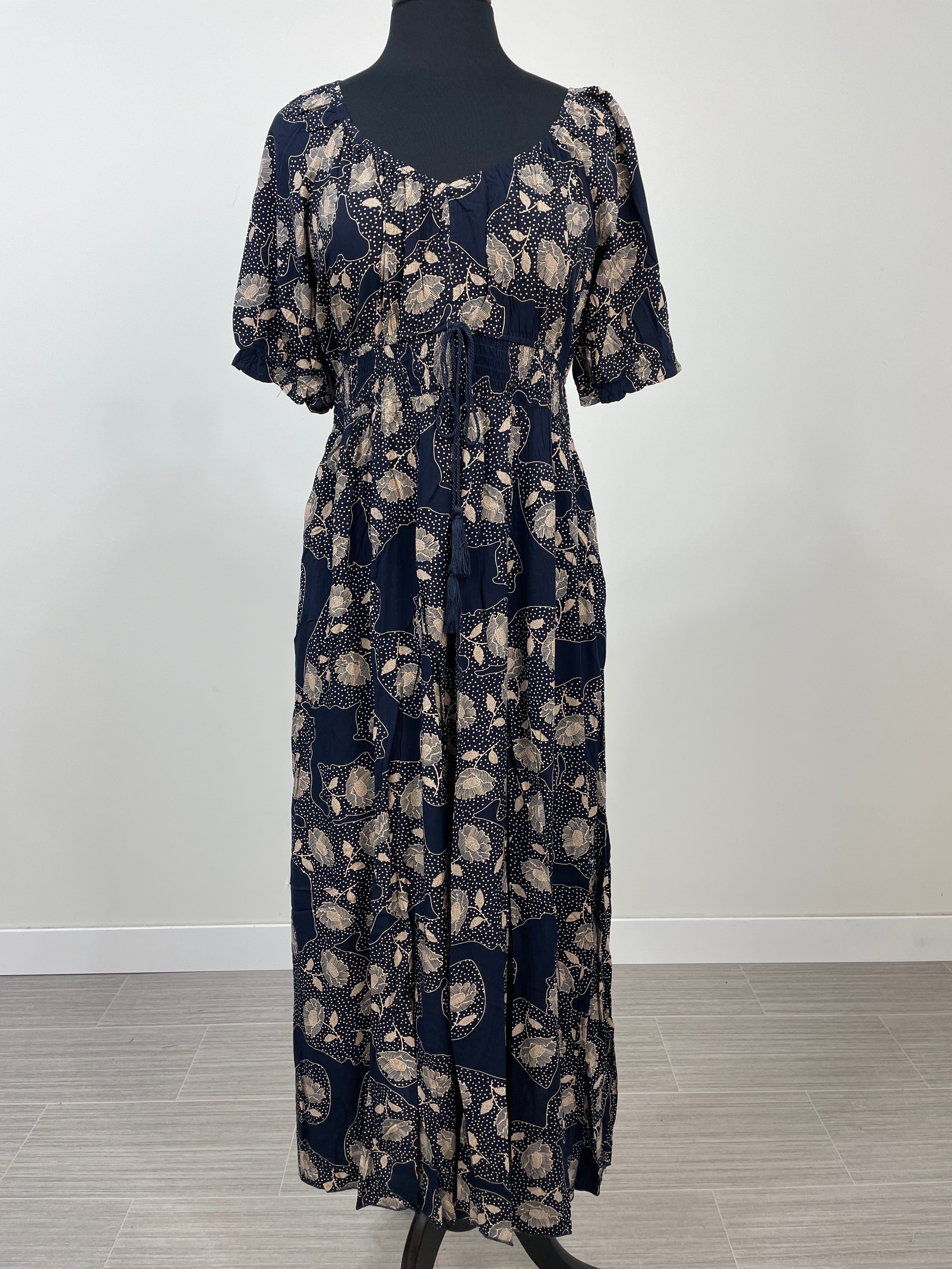 Navy & Gold Floral Maxi Dress