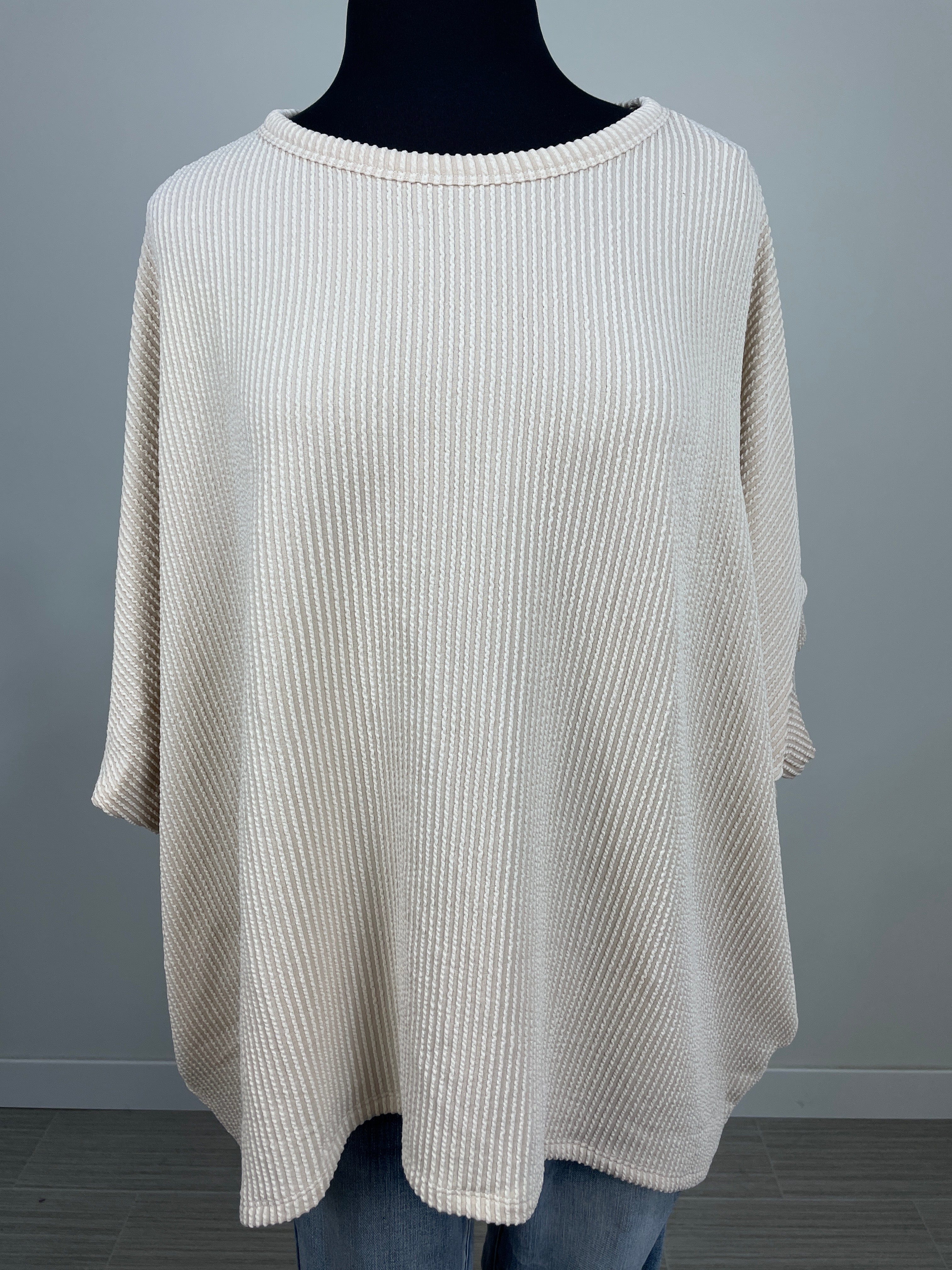Beige Curly Ribbed Essential Top
