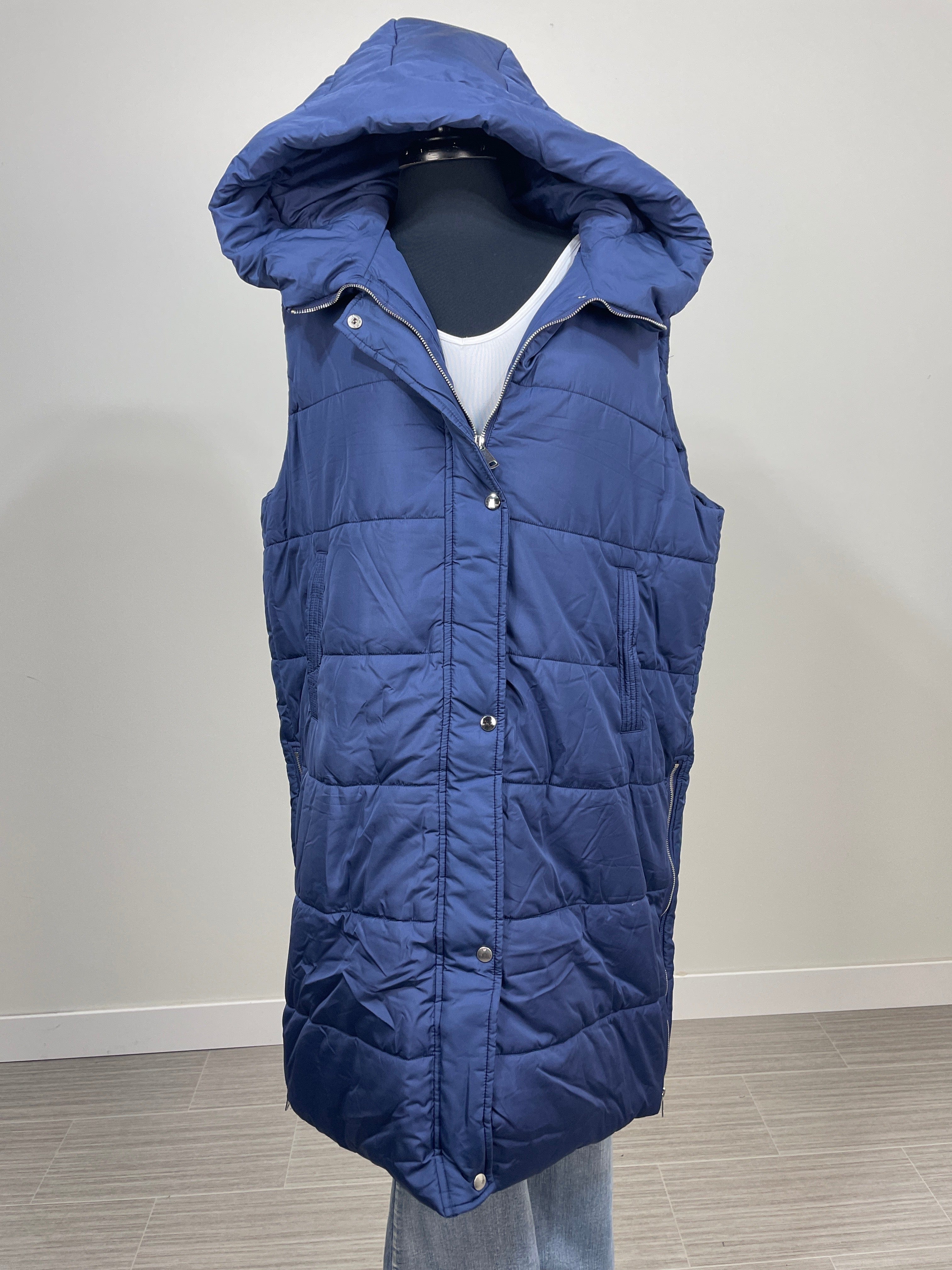 Navy Long Puffer Vest