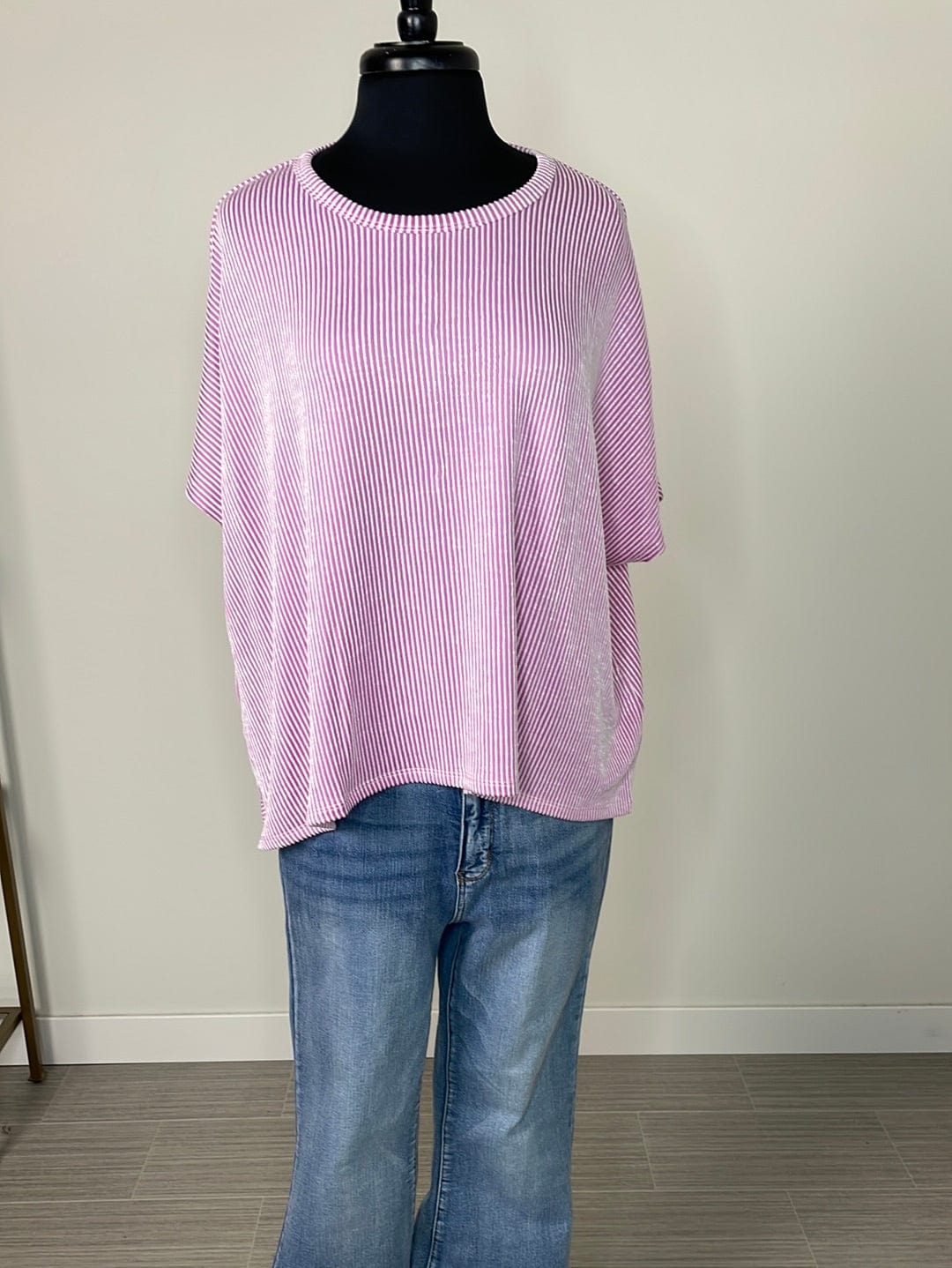 Mauve & White Ribbed Striped Top