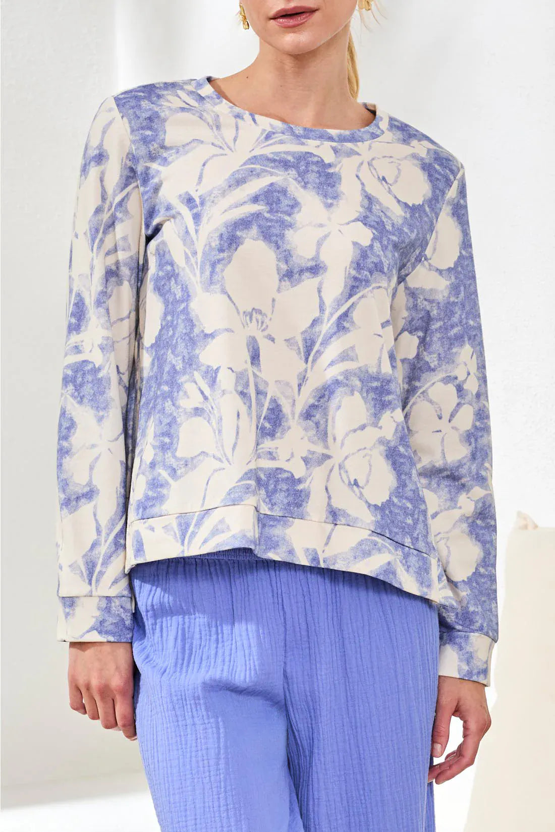 Baja Blue Crewneck Top With Side Slits