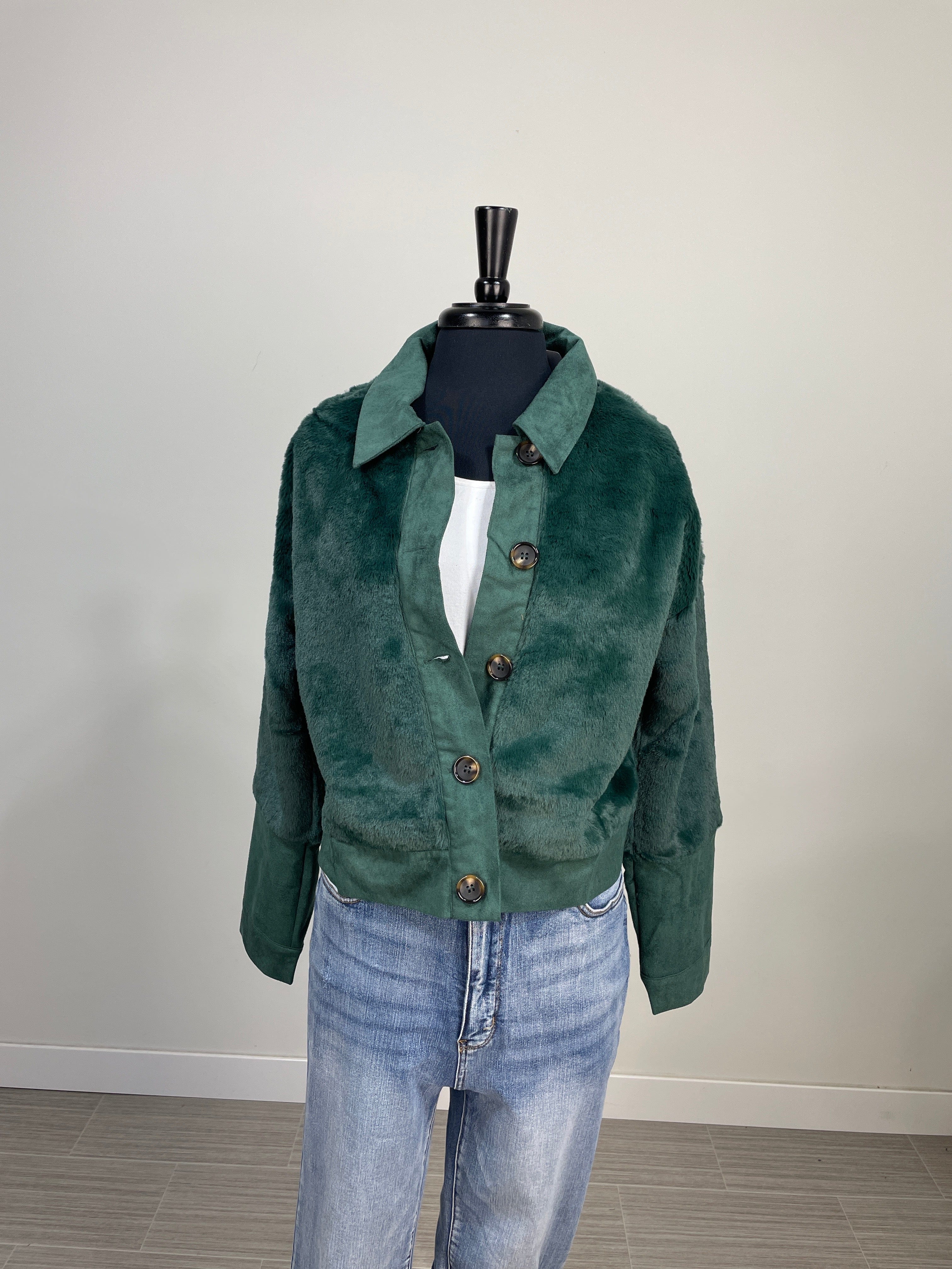 Hunter Green Faux Fur Jacket