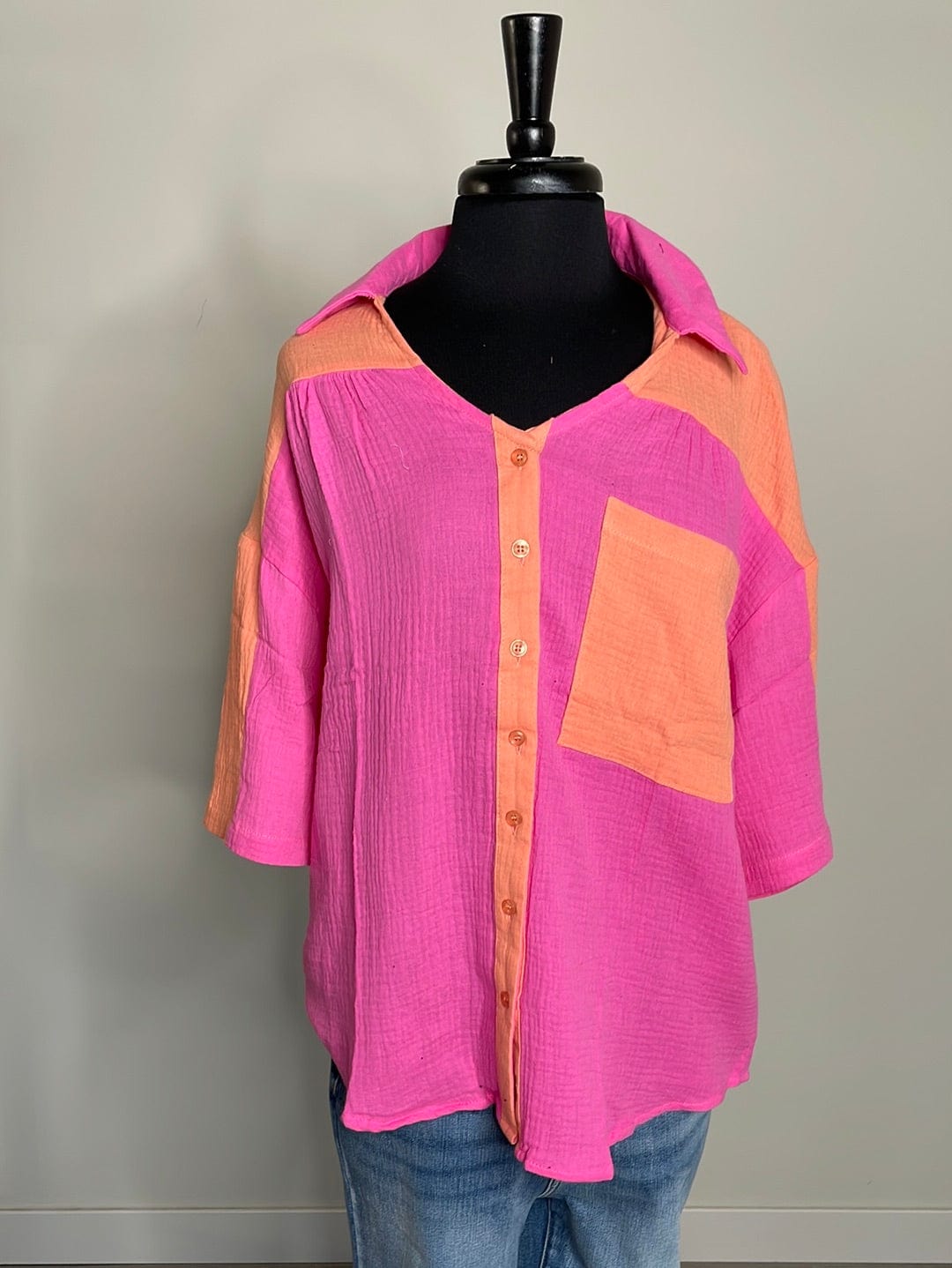 Pink & Orange Colorblock Top