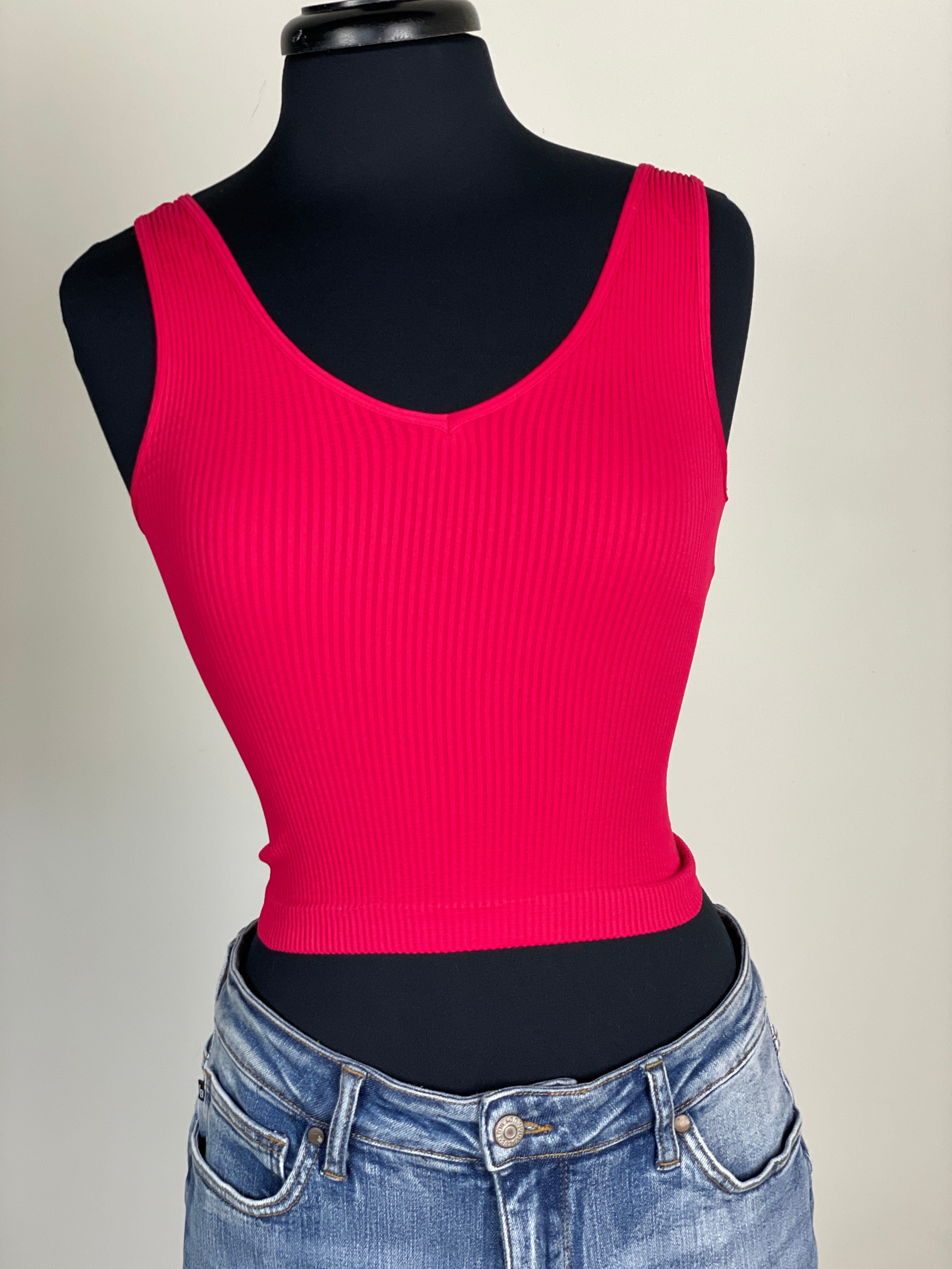 Viva Magenta Rev. Ribbed Crop Top