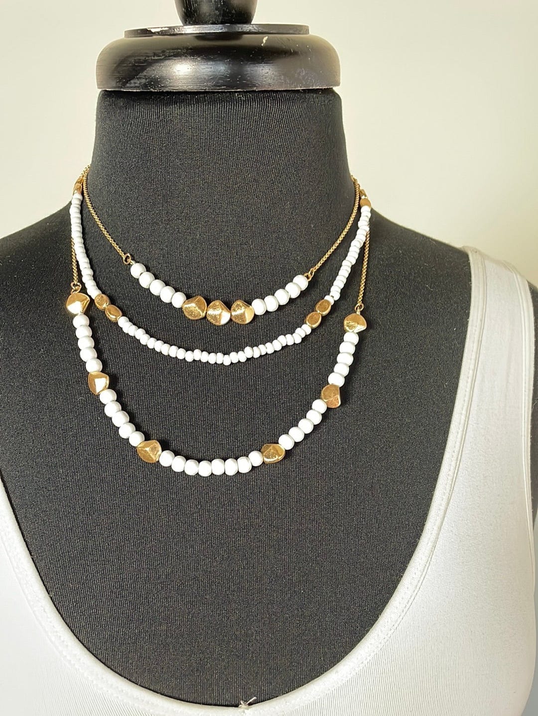 White Triple Layer Bead Necklace
