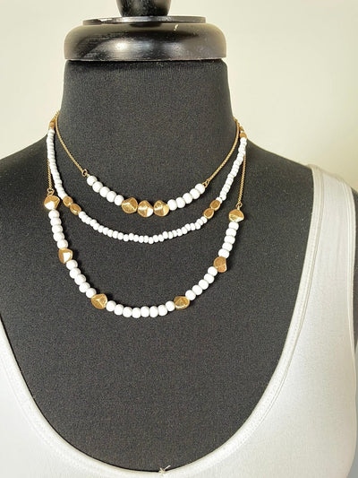 White Triple Layer Bead Necklace