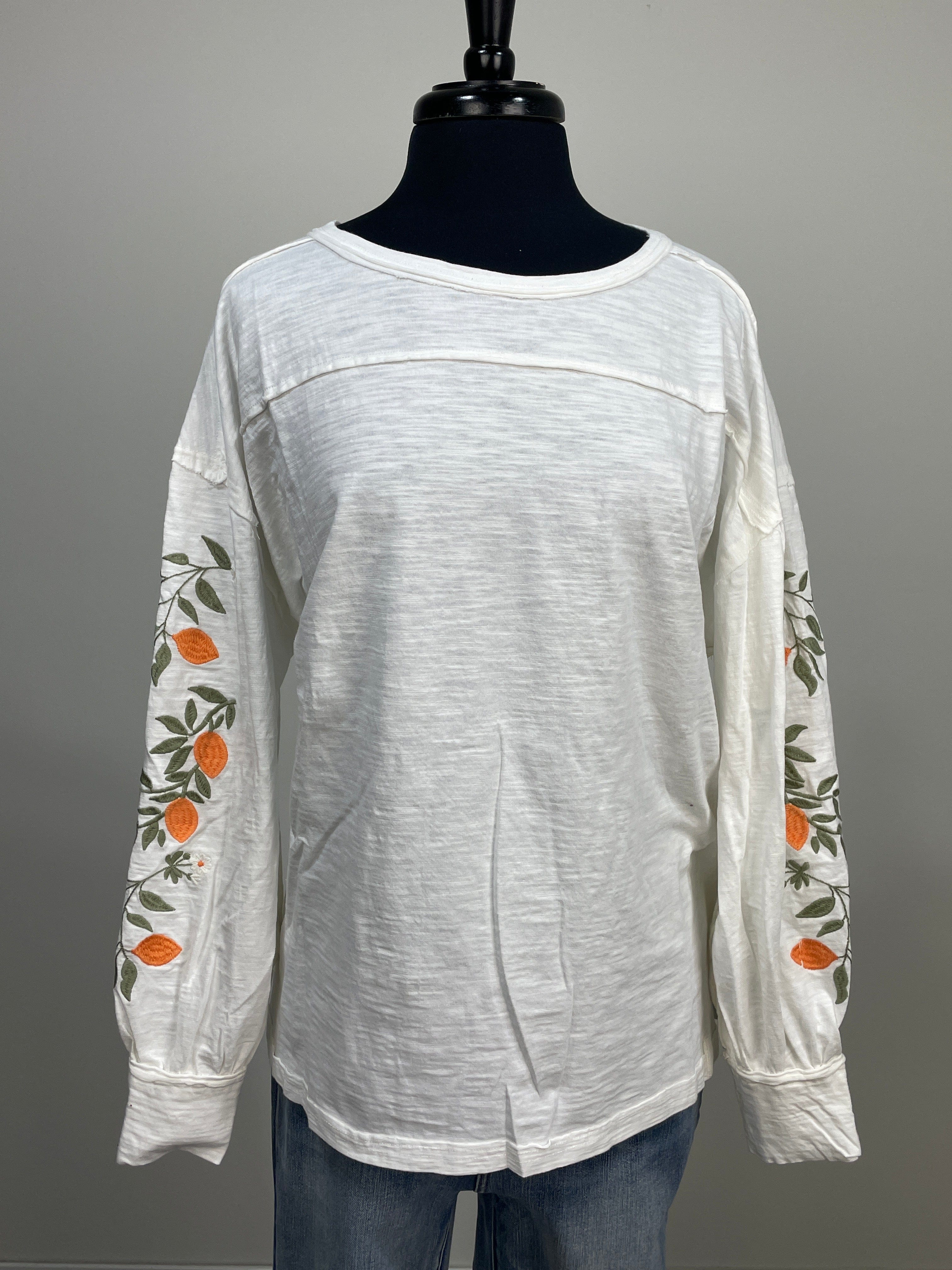 Vanilla Cream Embroidered Sleeve Top