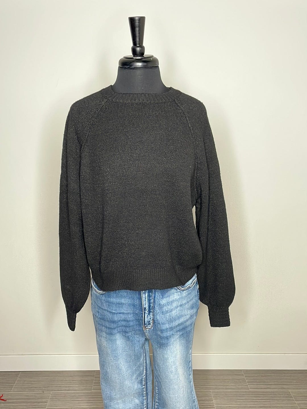 Black Melange Raglan Sweater