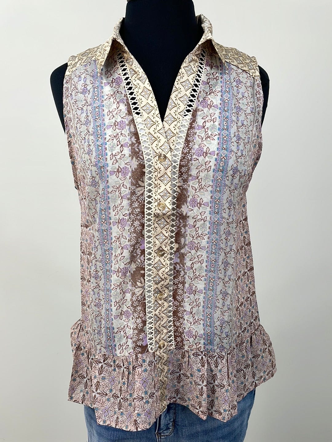 Taupe Mixed Media Lace Blouse